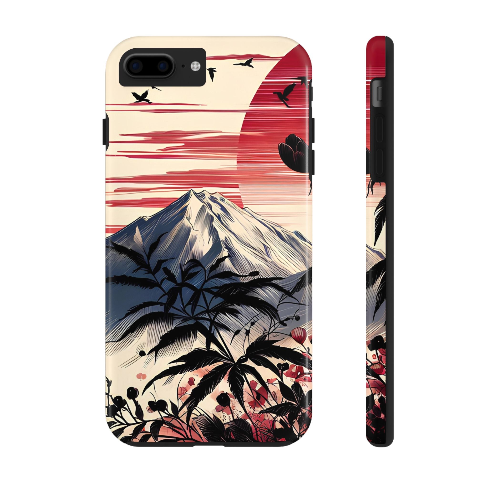 Tough Impact Resistant iPhone Samsung Case with Japanese Mountain Sunset Design for Nature Lovers