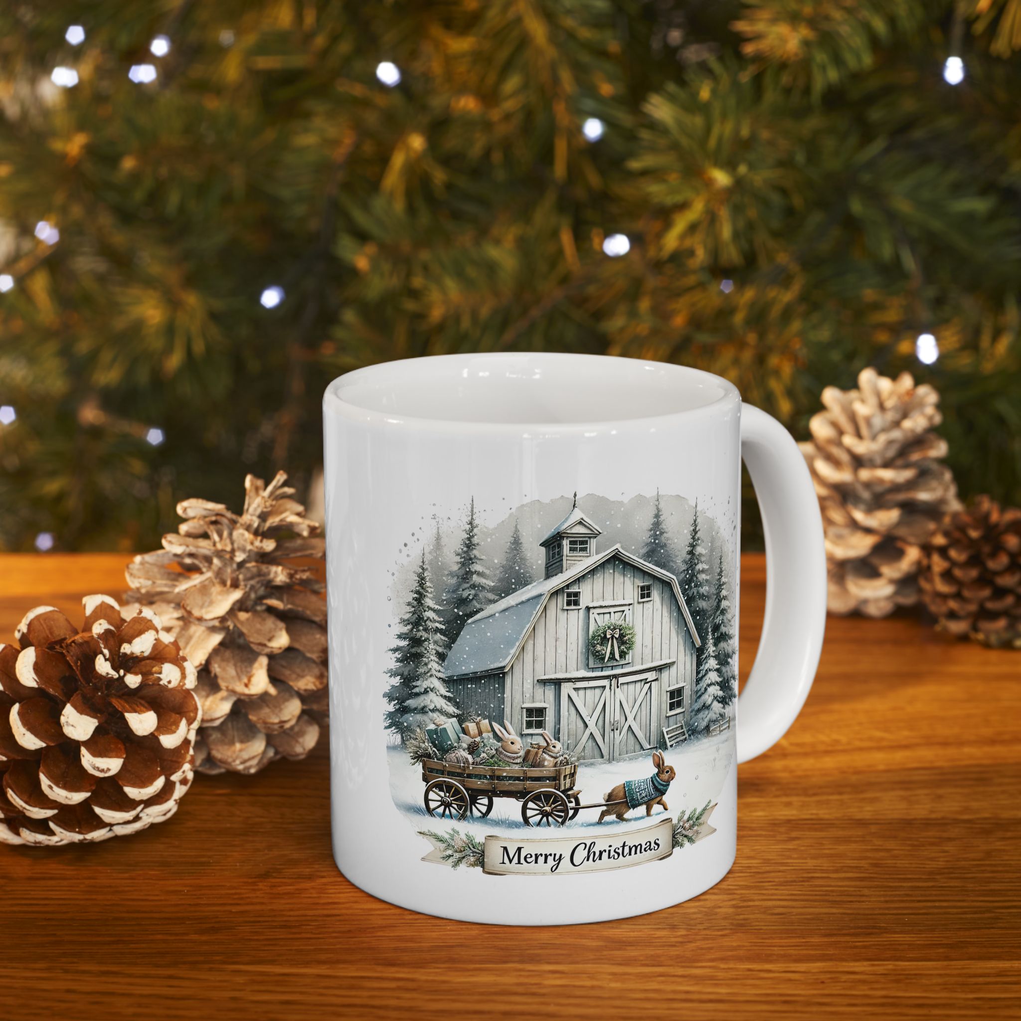 Cozy Winter Ceramic Mug, Perfect for Hot Beverages, Christmas Gifts, Rustic Home Decor, Holiday Celebrations, Cabin Vibes