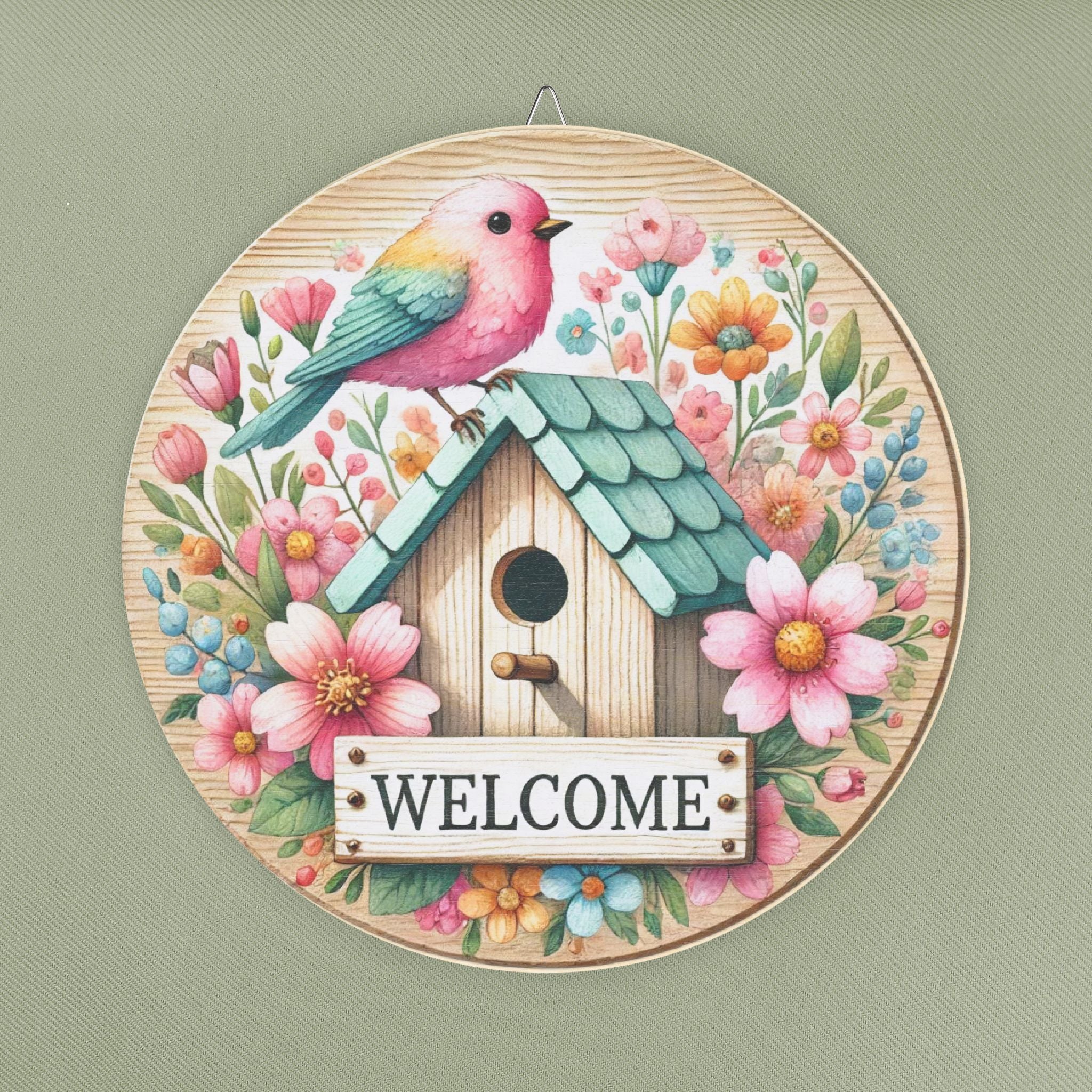 Floral Bird Welcome Wood Sign Charming Home Decor