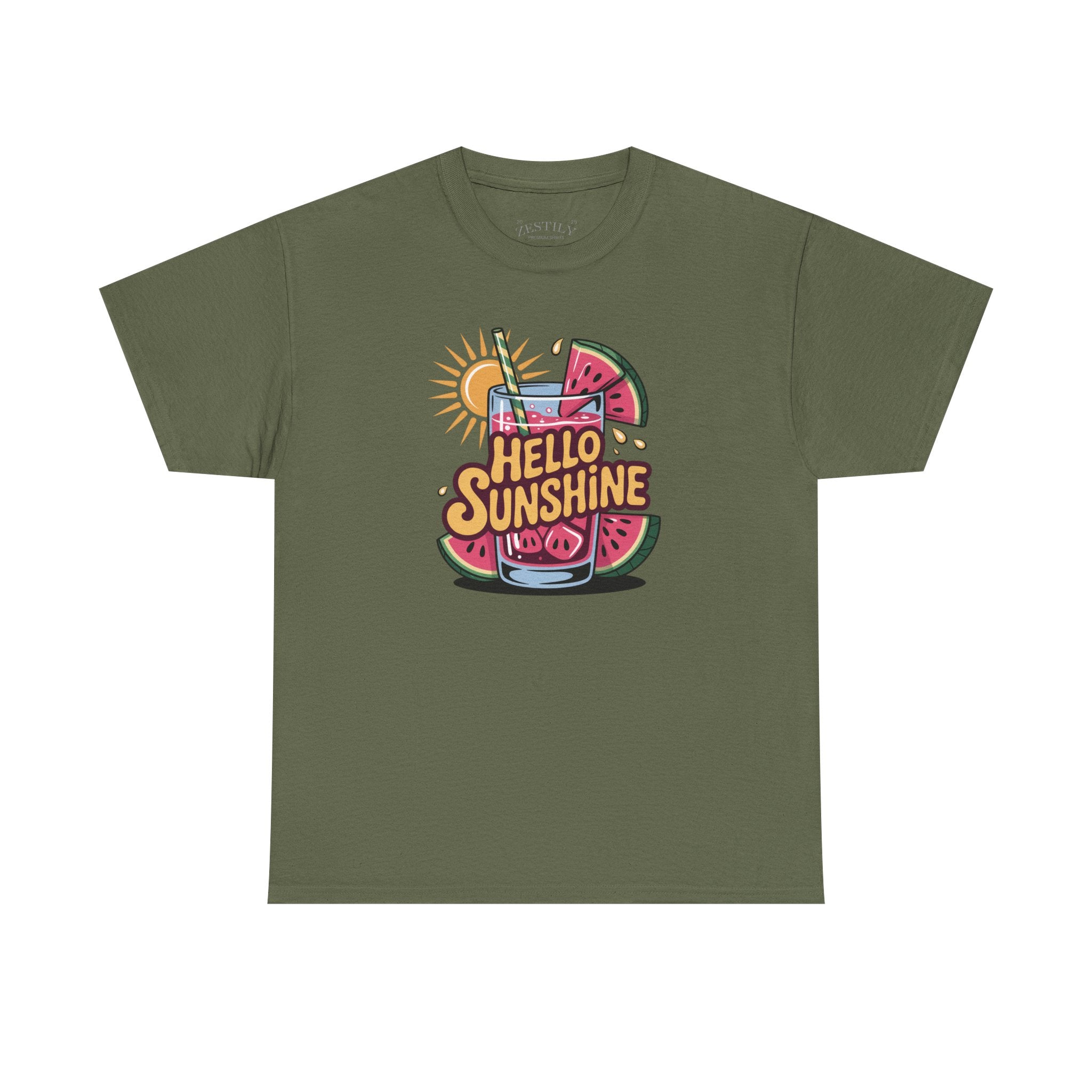 Hello Sunshine Heavy Cotton Tee, Summer Vibes Shirt, Perfect for Beach Days, Casual Wear, Gift for Friends, Fun Graphic Tee