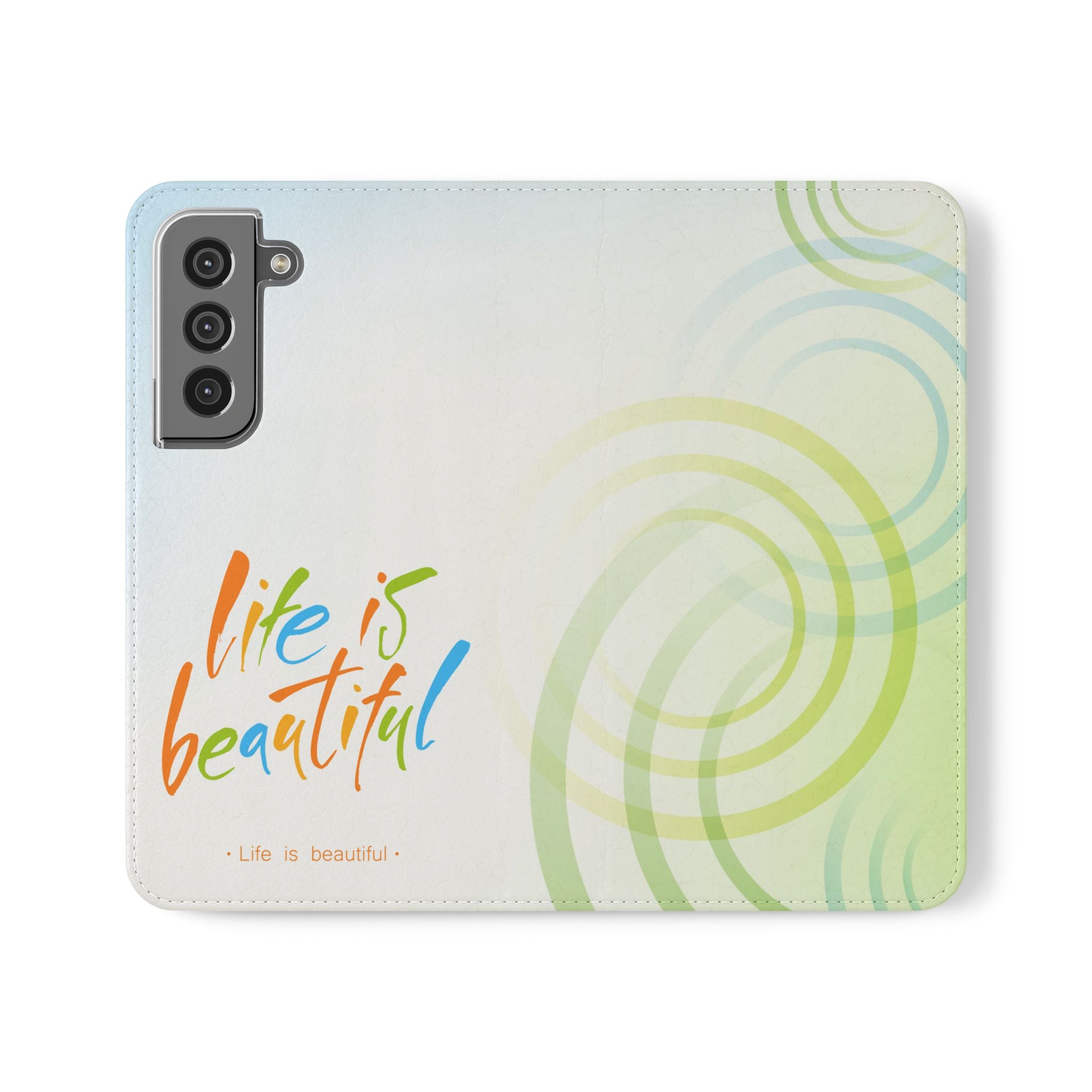 Colorful Flip Case Life is Beautiful, iPhone Samsung Wallet Cover, Cute Phone Protector, Gift for Her, Inspirational Accessory