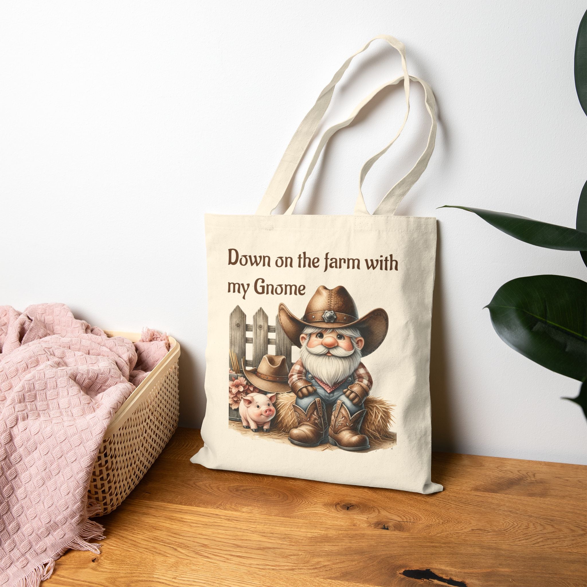Farm-Themed Cotton Canvas Tote Bag, Gnome Tote, Rustic Farmer Bag, Gift for Gardeners, Eco-Friendly Shopping Bag