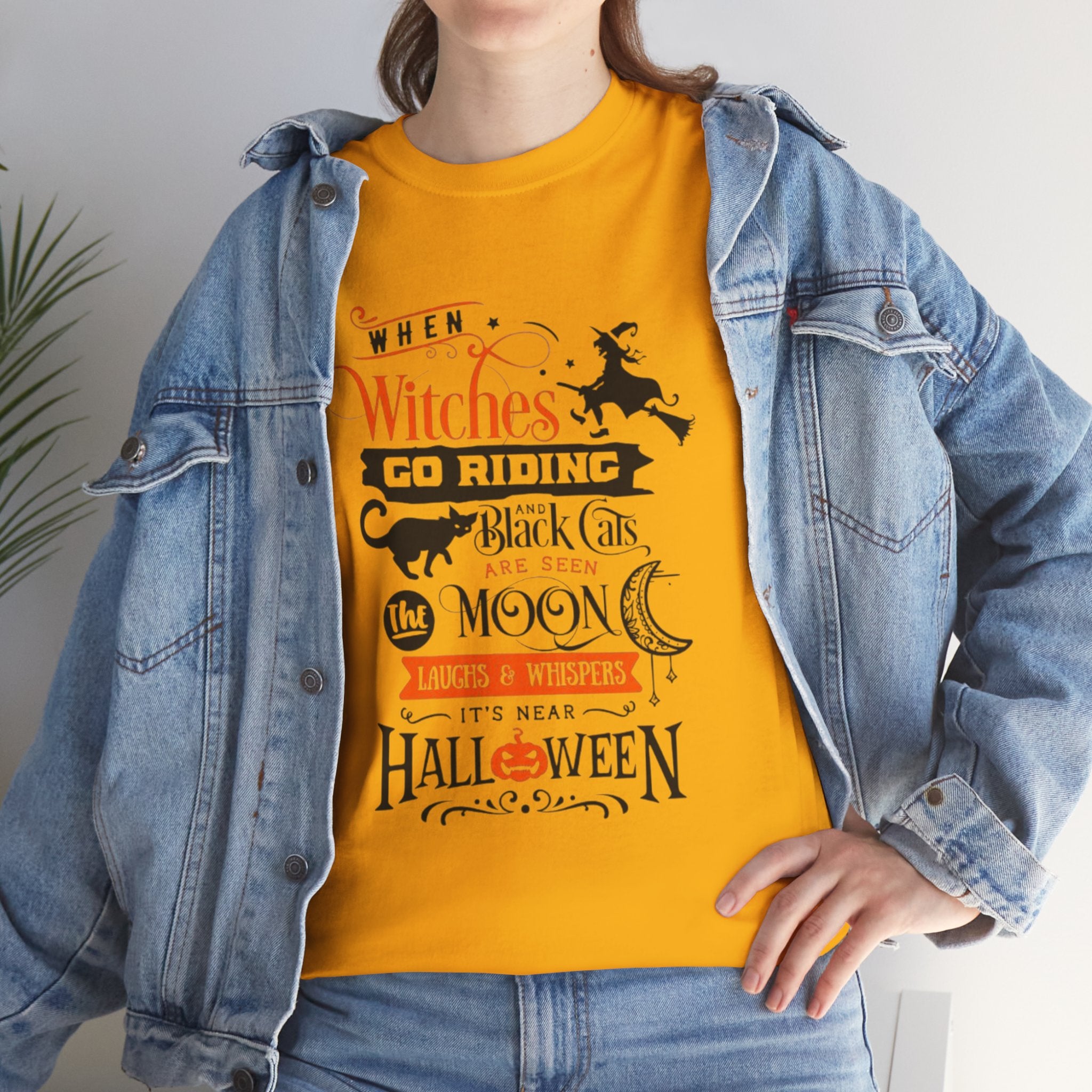 Halloween Witchy Tee, Spooky Season Shirt, Cotton T-Shirt, Halloween Gift, Autumn Outfit, Black Cat Design
