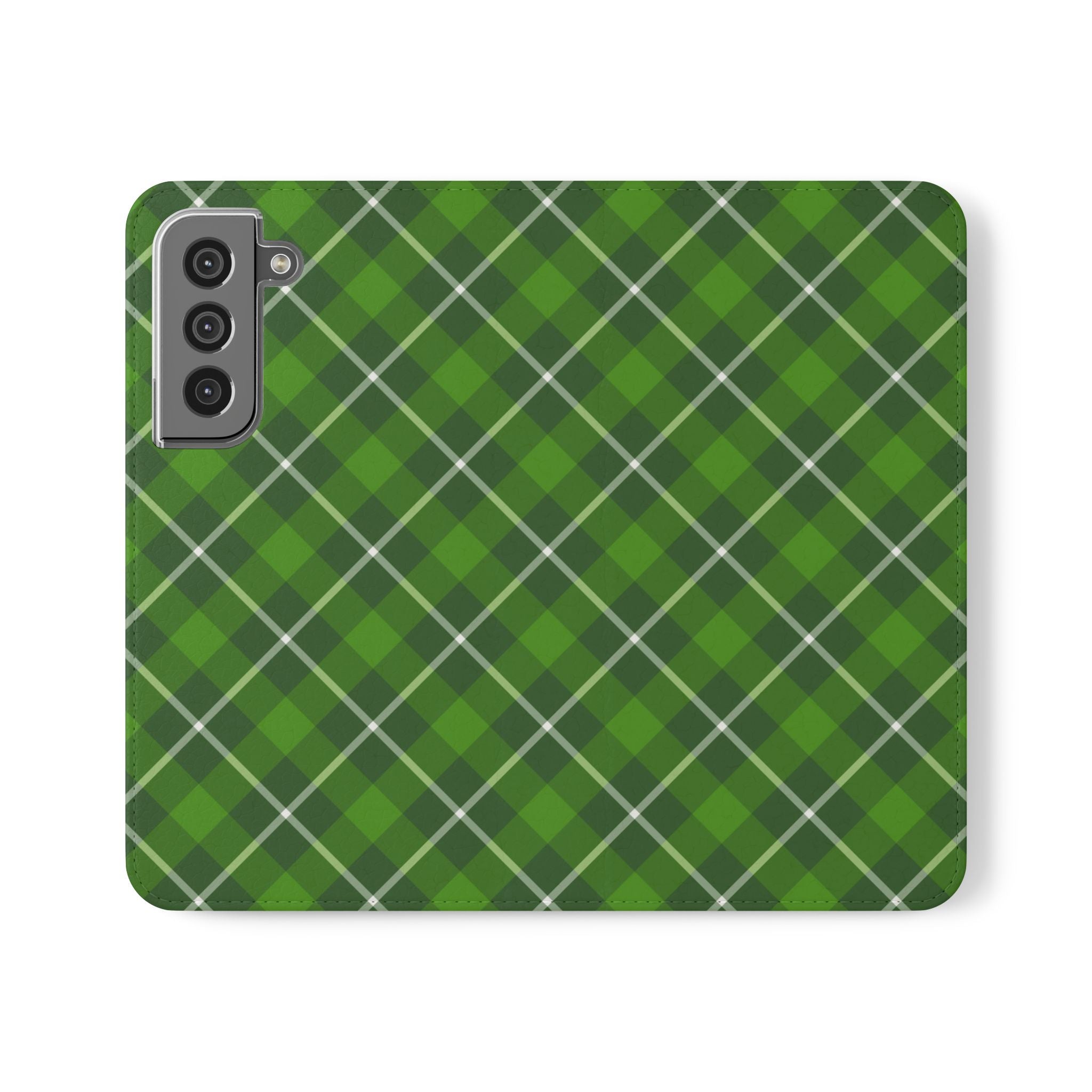 Stylish Flip Case with Green Plaid Design iPhone Samsung Wallet Cover, Green Checkered Case, Versatile Phone Accessory, Perfect Gift for Holidays
