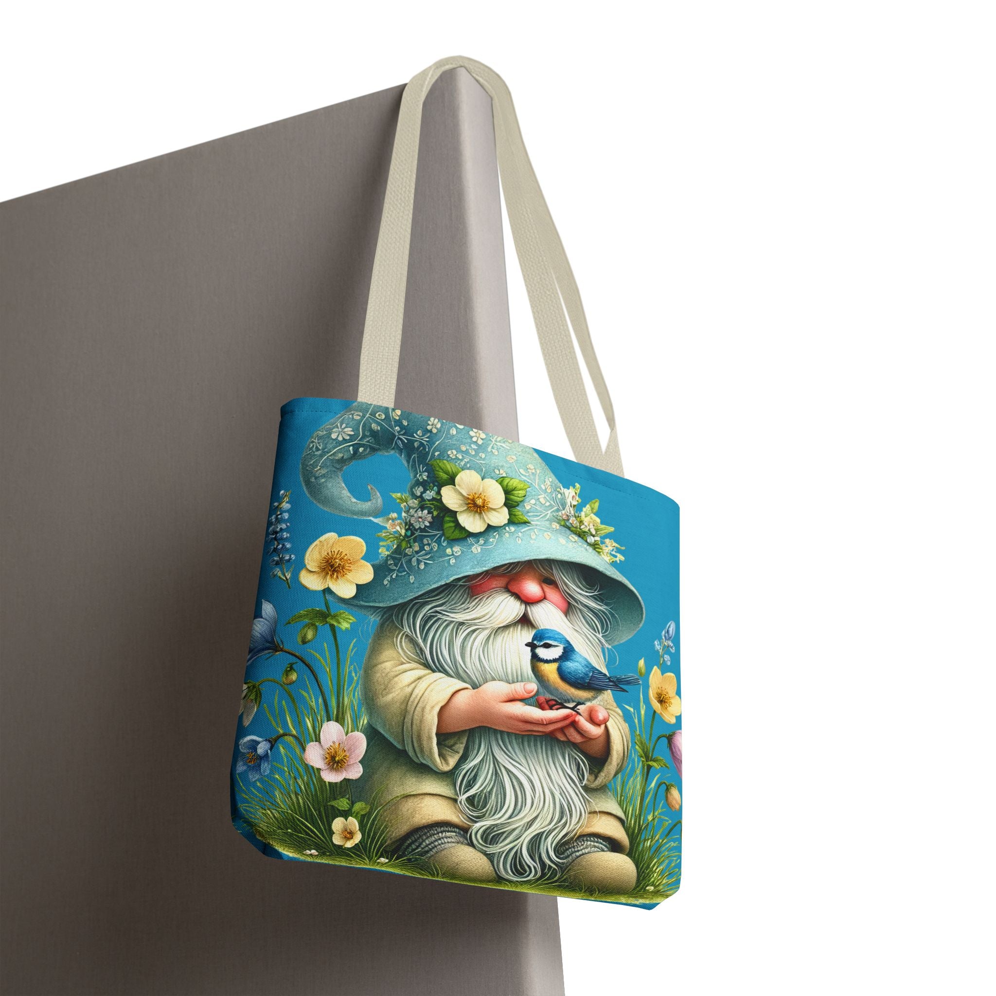 Spring Gnome Bluebird Floral Tote Carryall Shopping Travel Bag