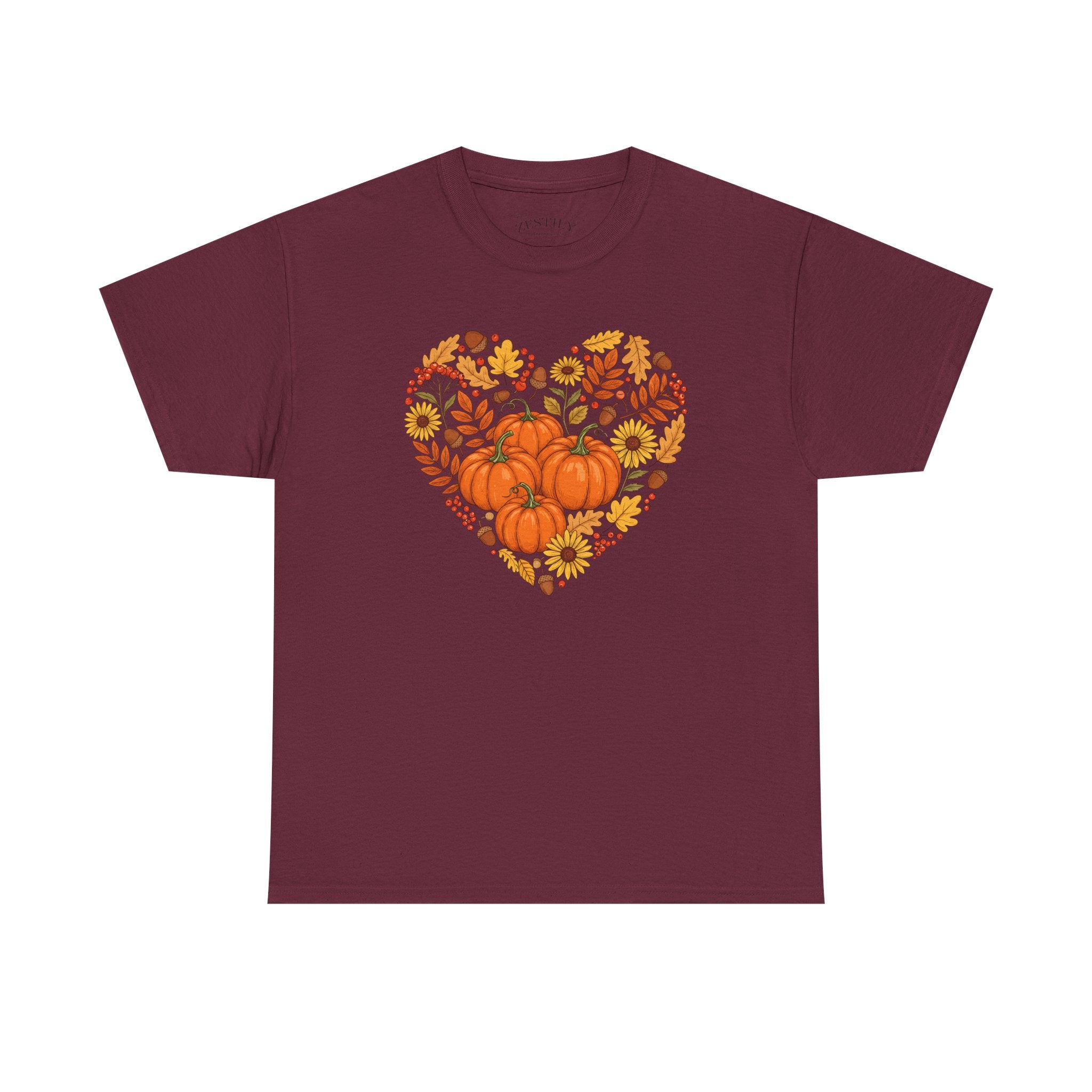 Autumn Themed Heavy Cotton Tee, Fall Shirt, Pumpkin Heart Tee, Cute Graphic Tee, Seasonal Apparel, Harvest Gift Idea