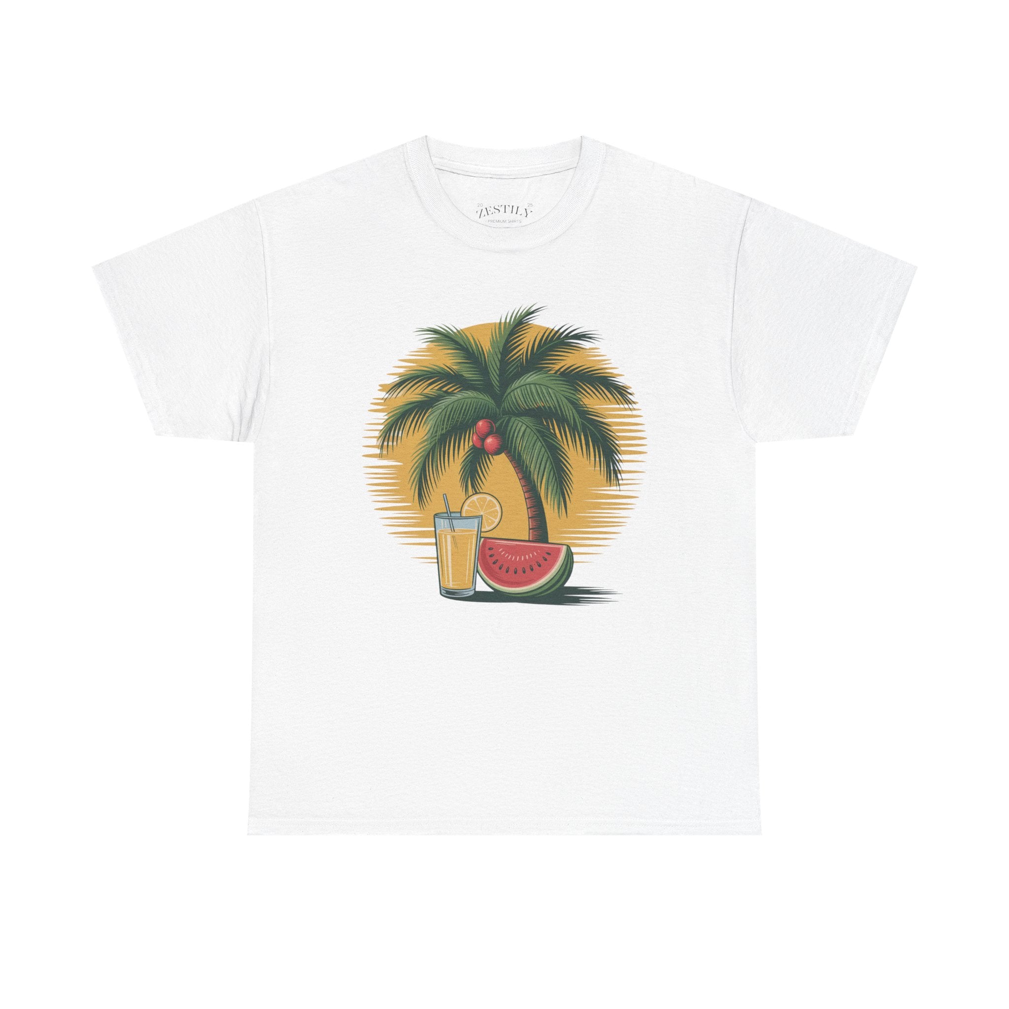 Tropical Vibes Tee, Heavy Cotton Tee, Summer T-Shirt, Beach Vacation Shirt, Graphic Tee, Relaxed Fit Shirt