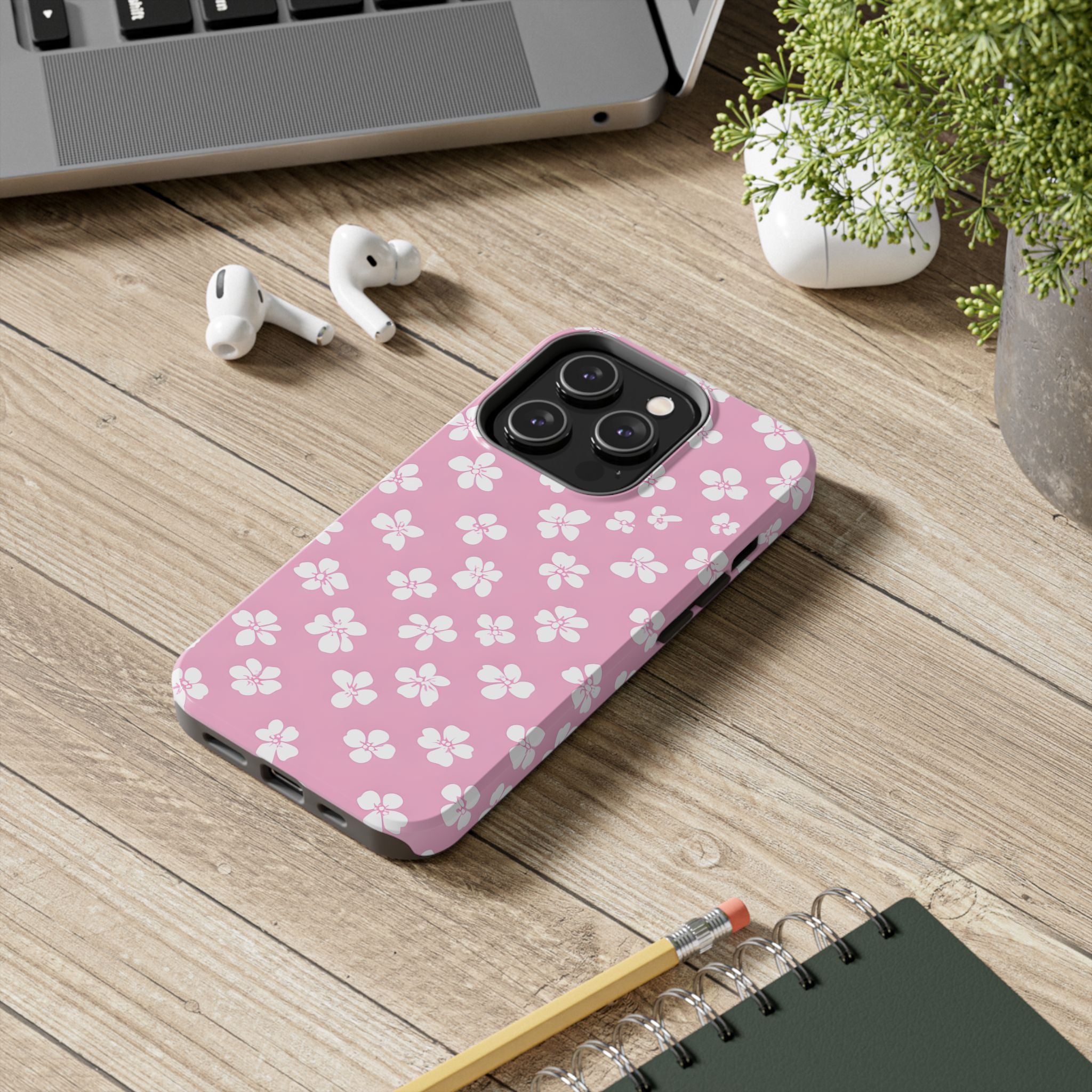 Charming Pink & White Floral iPhone Samsung Case Tough Protection for Your Device, Cute Floral Design, Ideal Gift for Her, Trendy Phone Accessory