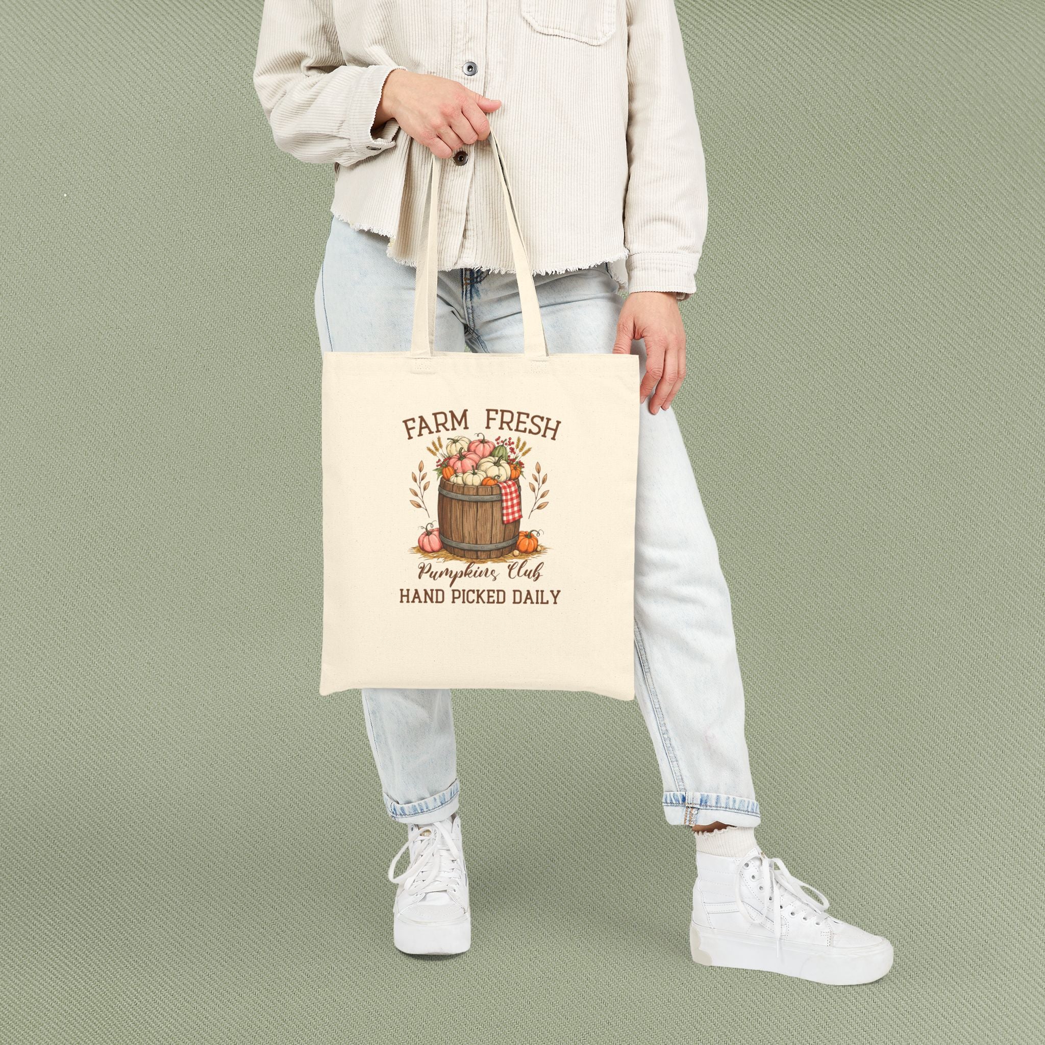 Farm Fresh Cotton Canvas Tote Bag, Eco-Friendly Shopping Bag, Reusable Grocery Bag, Fall Harvest Tote, Gift for Farmers