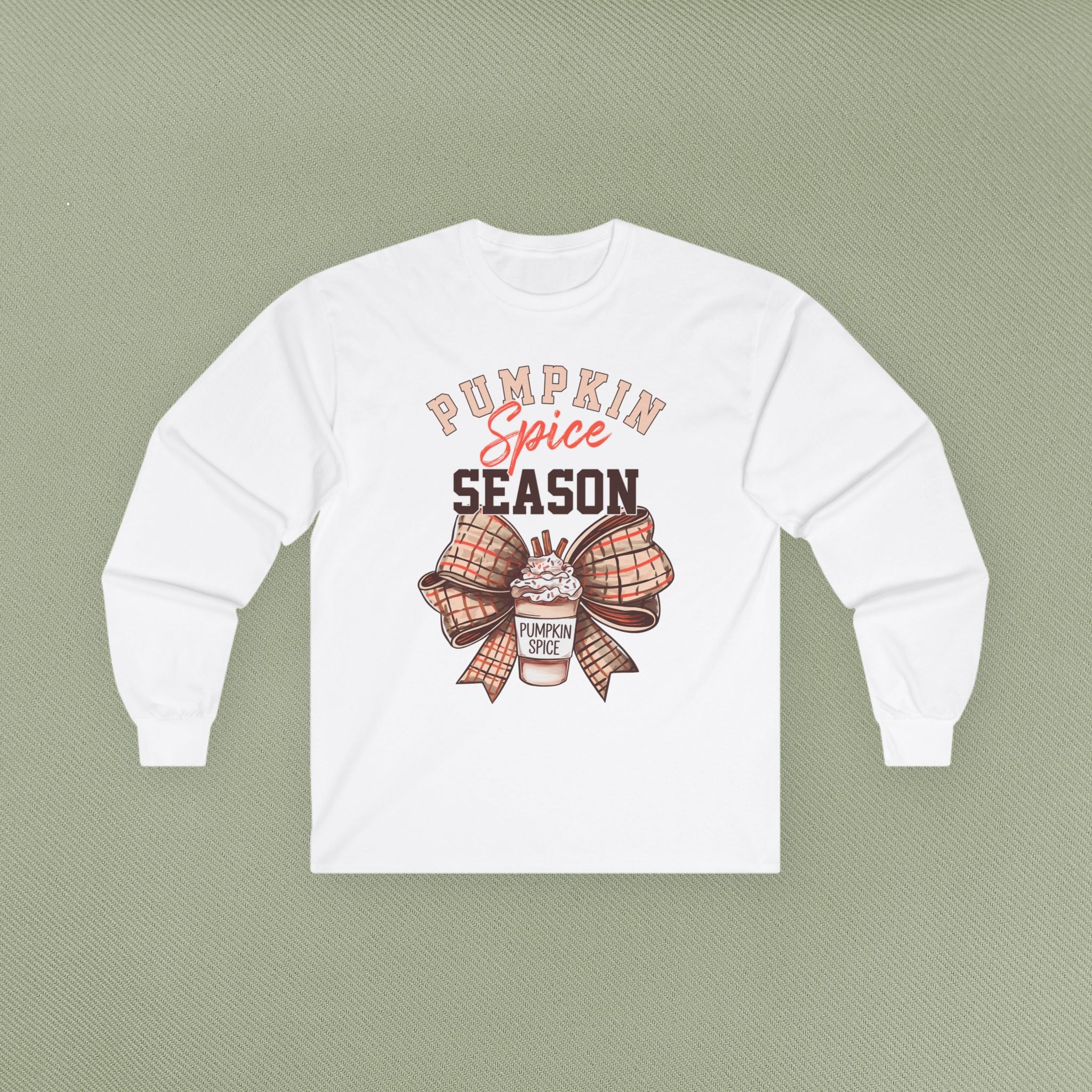 Pumpkin Spice Long Sleeve Tee - Fall Fashion, Cozy Casual Wear, Autumn Inspired Apparel, Perfect for Thanksgiving, Gift for Coffee Lovers