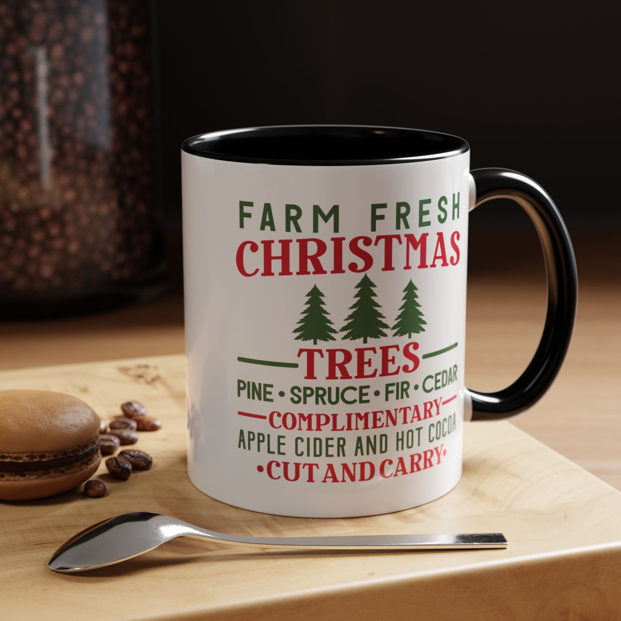 Farm Fresh Christmas Trees Mug, Holiday Coffee Cup, Rustic Kitchen Decor, Gift for Tree Lovers, Winter Beverage Tumbler