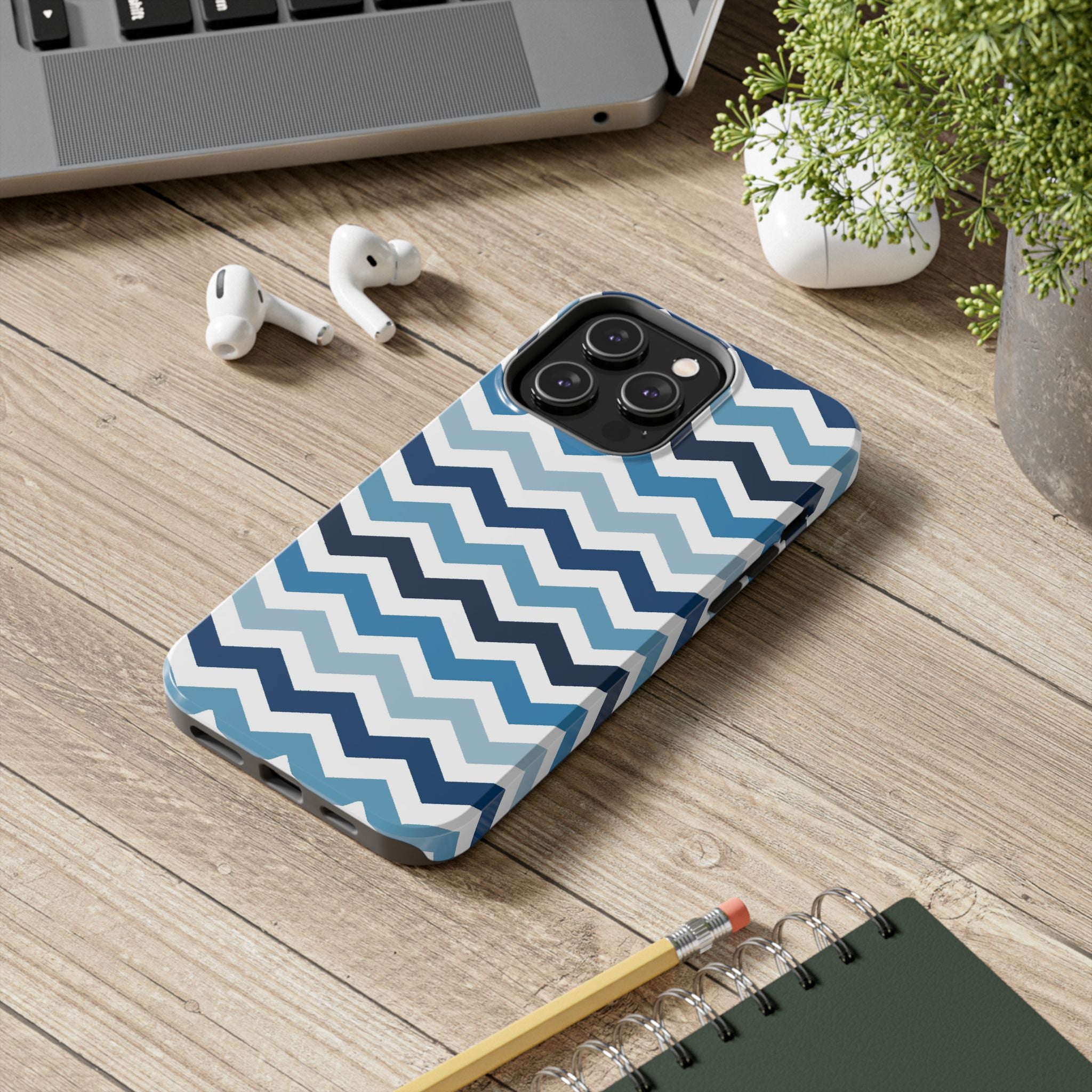 Stylish Chevron Tough Impact Resistant Phone Case Blue Zigzag Design iPhone Samsung Cover