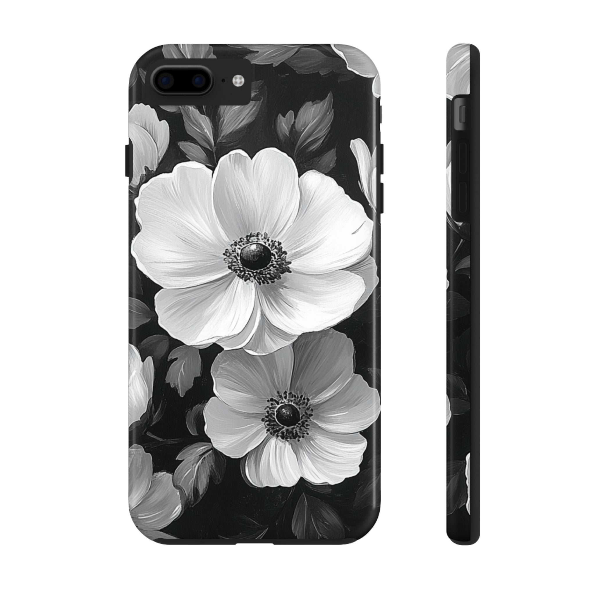 Floral Impact Resistant Black & White Tough iPhone Samsung Case Stylish and Durable Protection for All Occasions