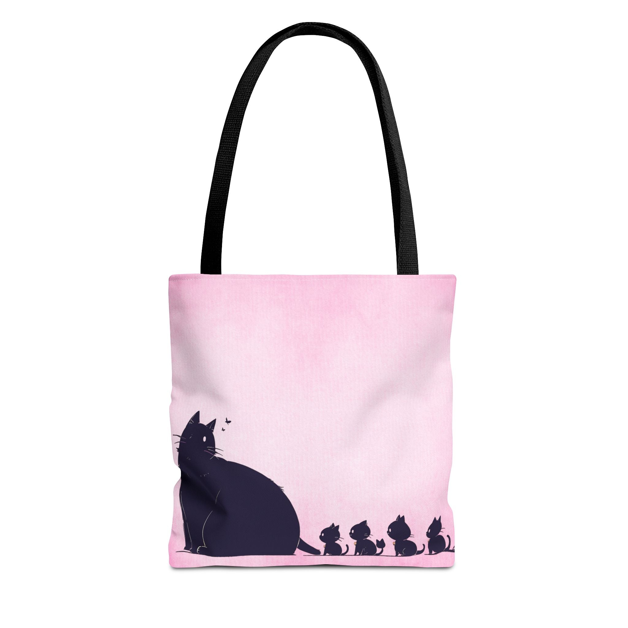 Cat Tote Bag - Black Cat & Kittens Pink & Black Design