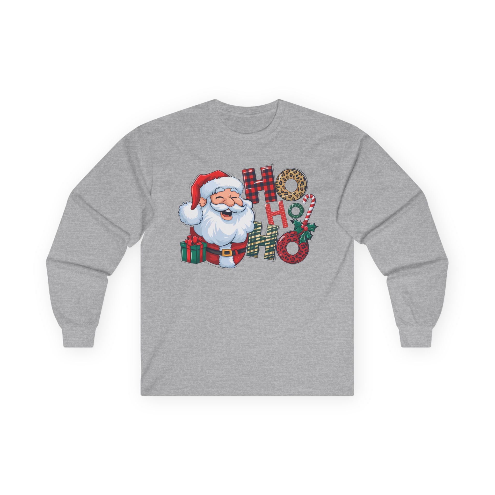 Christmas Santa Long Sleeve Tee, Holiday Shirt, HO HO HO Christmas Gift, Festive Apparel, Winter Wear, Family Gathering Top