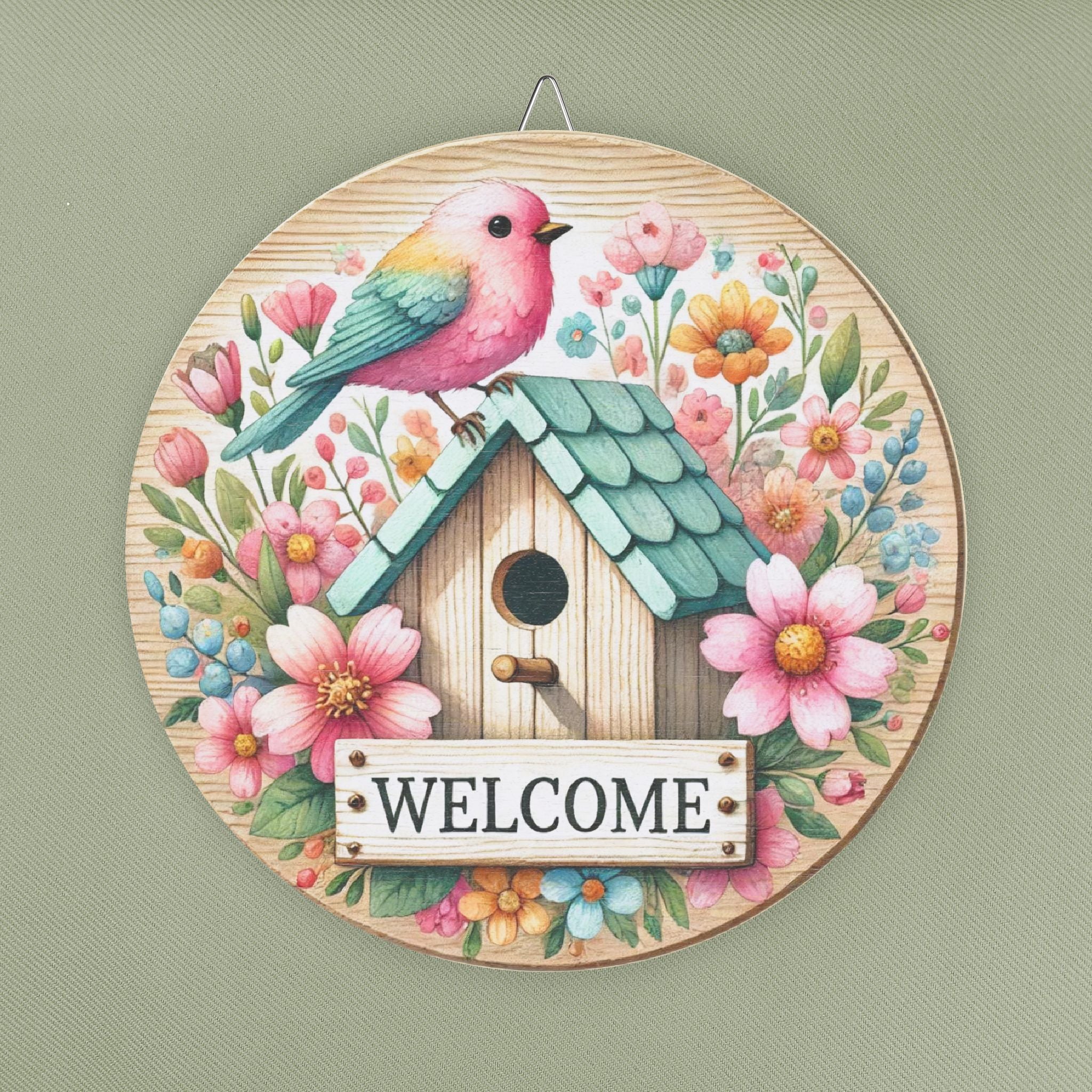 Floral Bird Welcome Wood Sign Charming Home Decor