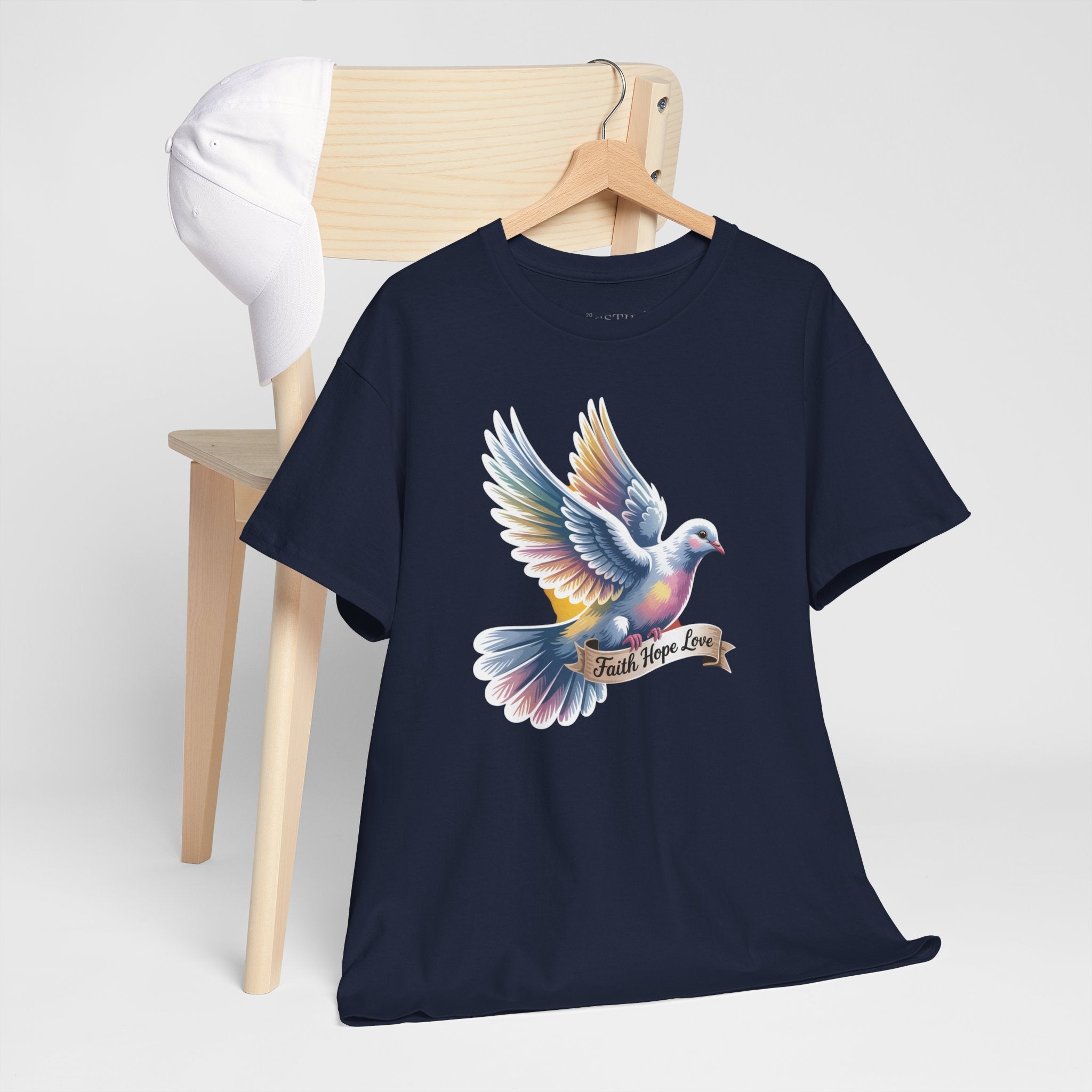 Vibrant Dove Tee - Trust, Hope, Love, Cotton Tee, Inspirational Gift, Casual Wear, Spiritual Apparel