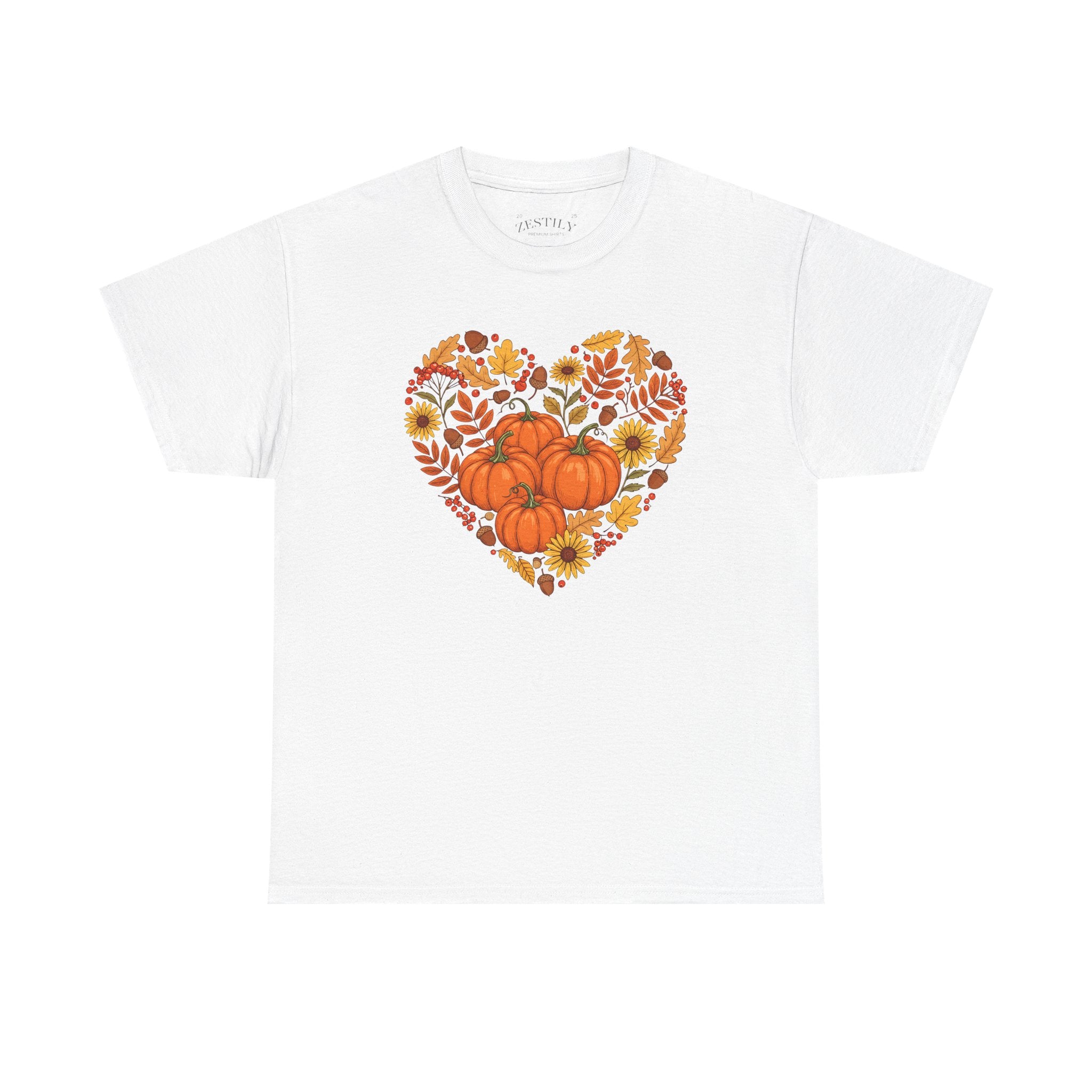 Autumn Themed Heavy Cotton Tee, Fall Shirt, Pumpkin Heart Tee, Cute Graphic Tee, Seasonal Apparel, Harvest Gift Idea