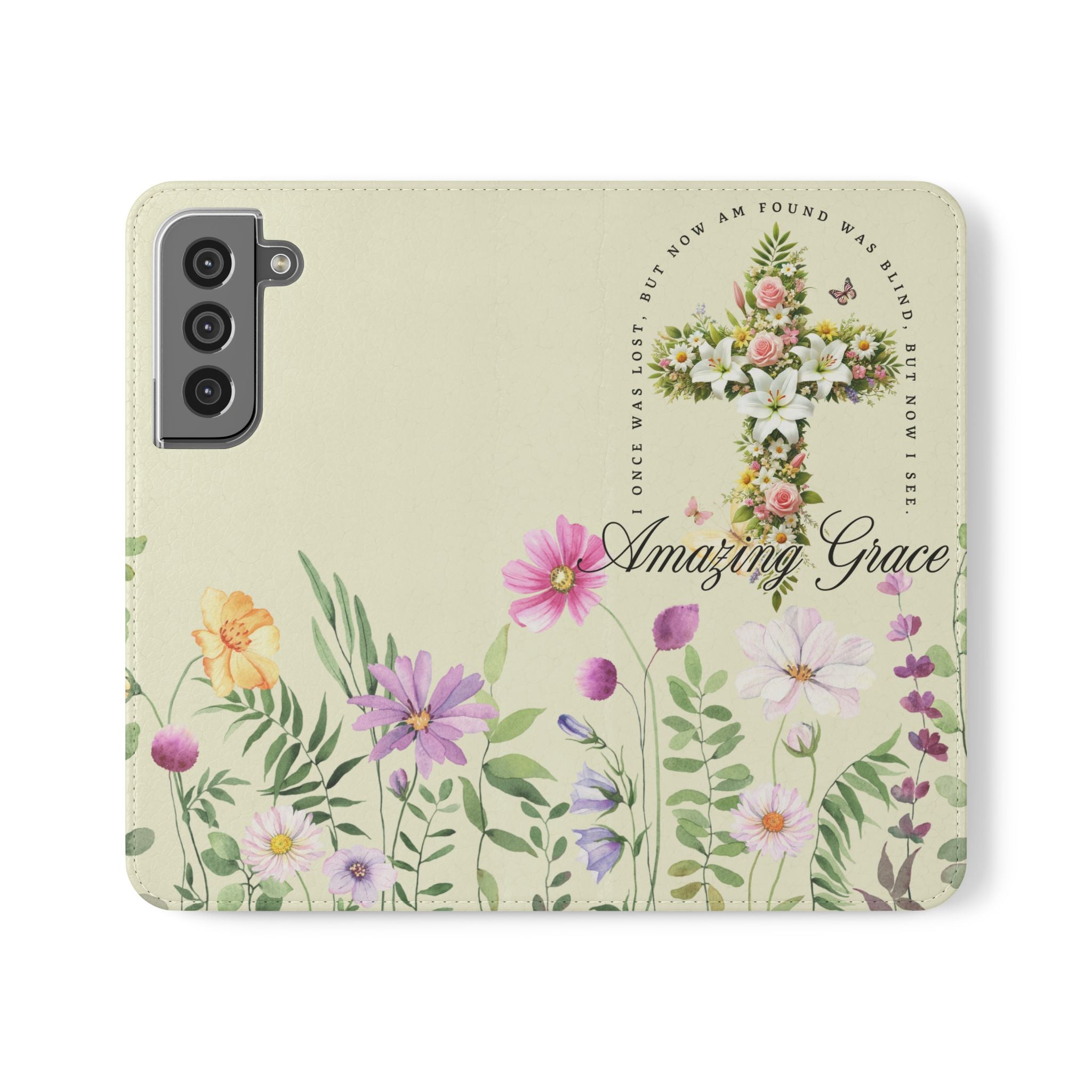 Floral Christian Prayer Flip Case, Amazing Grace, iPhone Samsung Wallet, Gifts for Her, Christian Phone Cover, Spring Floral Design