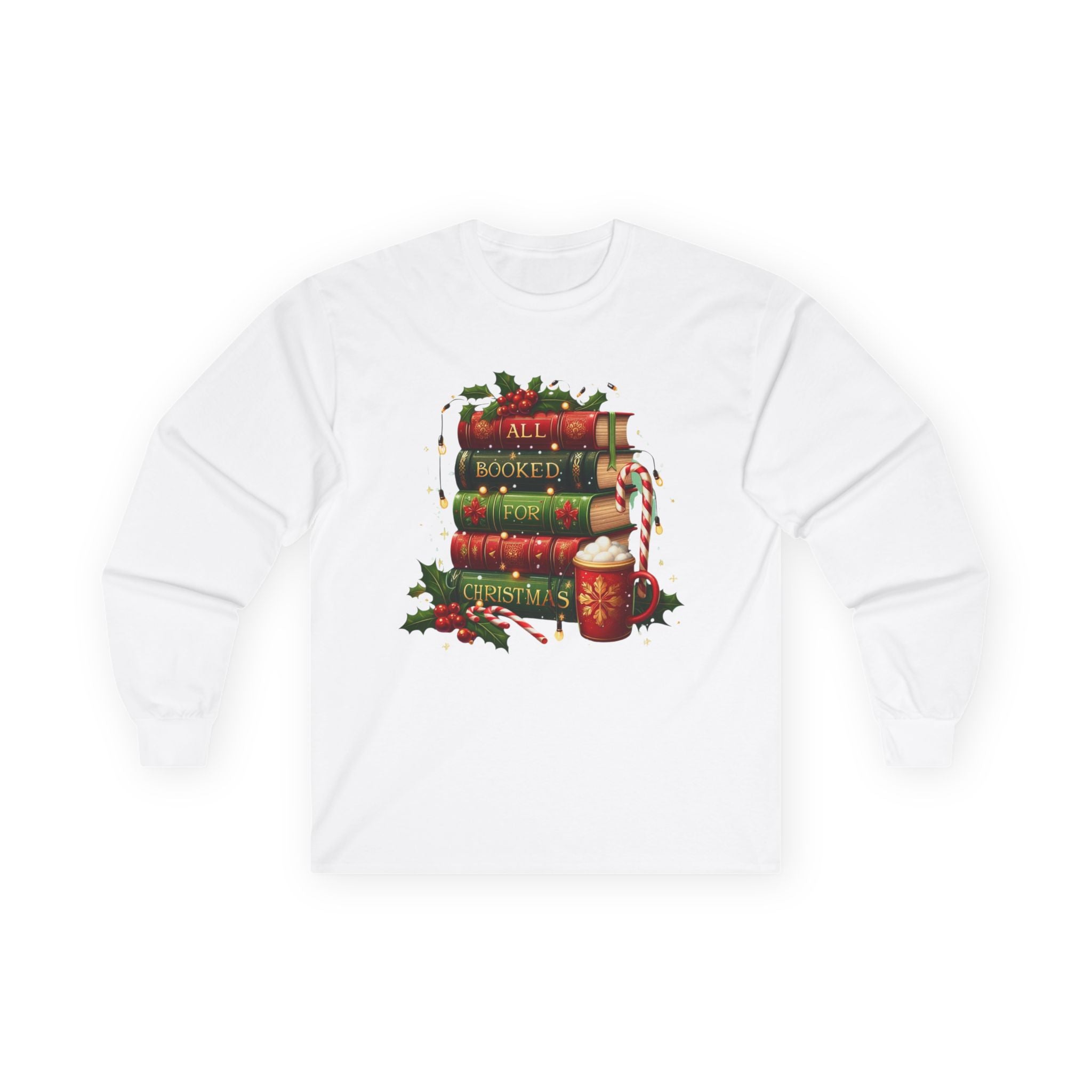 Christmas Book Stack Long Sleeve Tee - Cozy Holiday Apparel, Gift For Book Lovers, Winter Wardrobe Essential, Christmas Tee