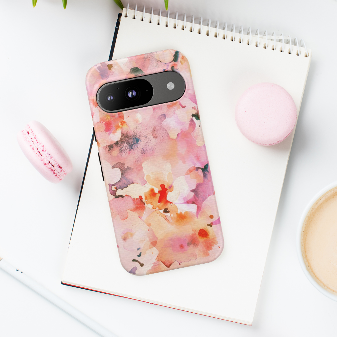 Pink Hues Floral Google Pixel Tough Phone Case Durable & Stylish Protection with Watercolor Design Cover