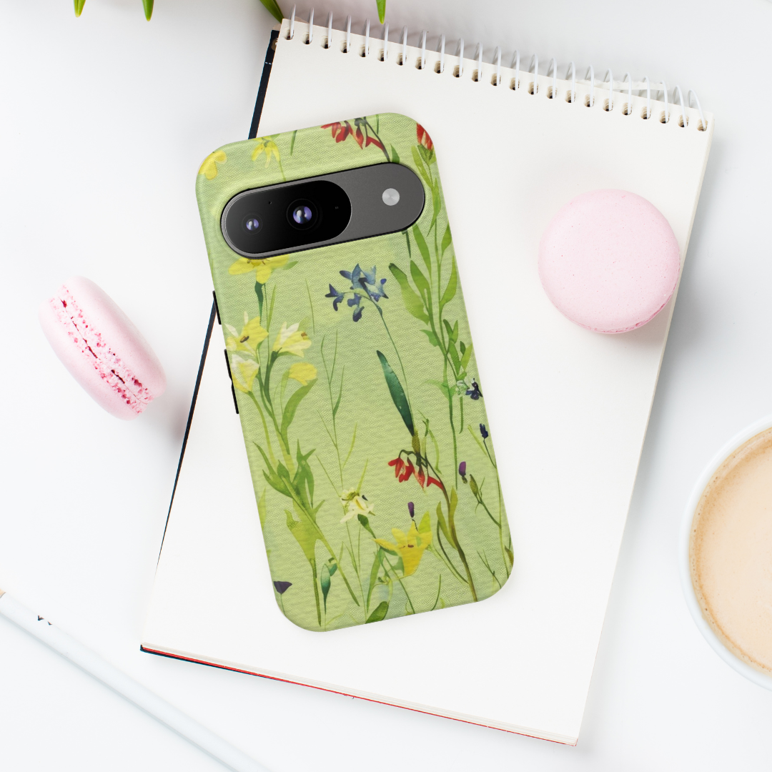 Floral Green Spring Flowers Google Pixel Tough Phone Case Durable and Stylish Green Design Cover