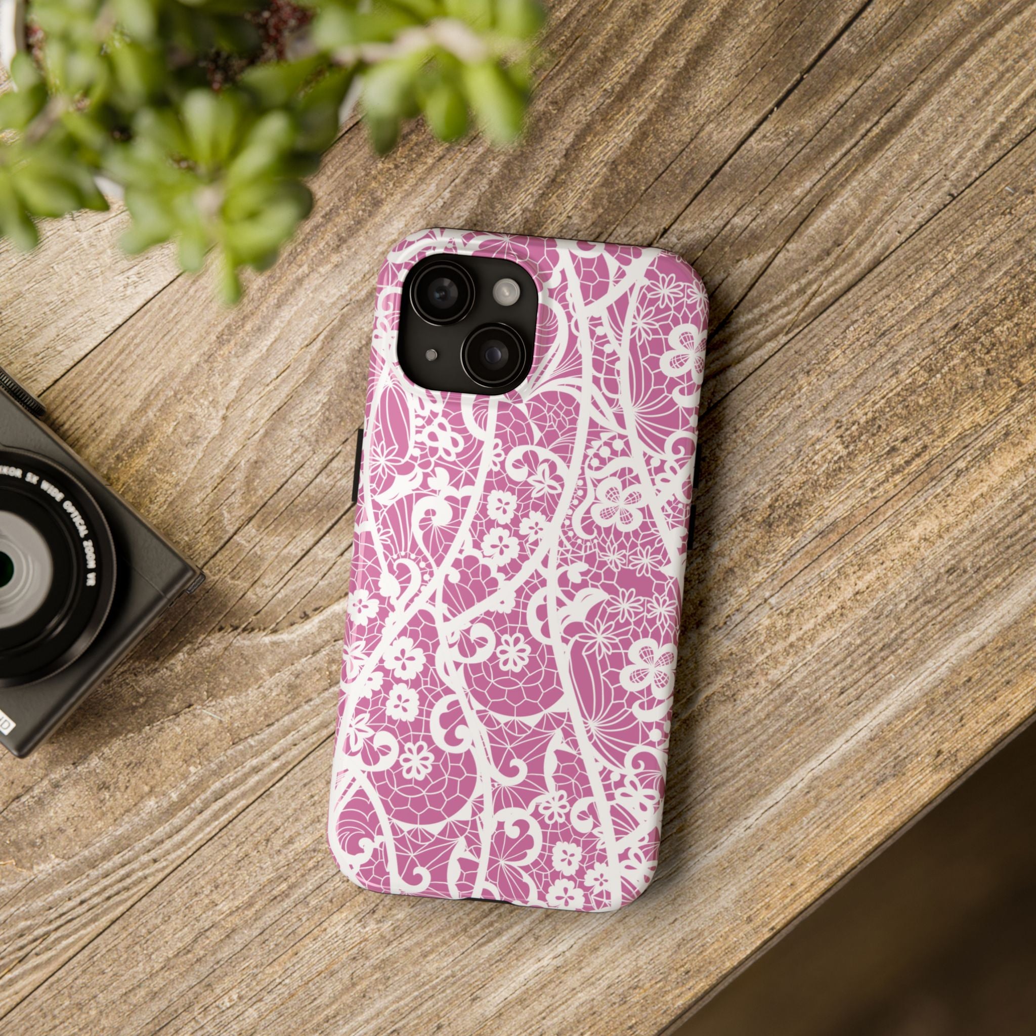 Elegant Floral Lace Look Tough iPhone Samsung Case, Protective Cover, Gift for Women, Stylish Accessory, Floral Print Phone Case, Trendy Tech Gear