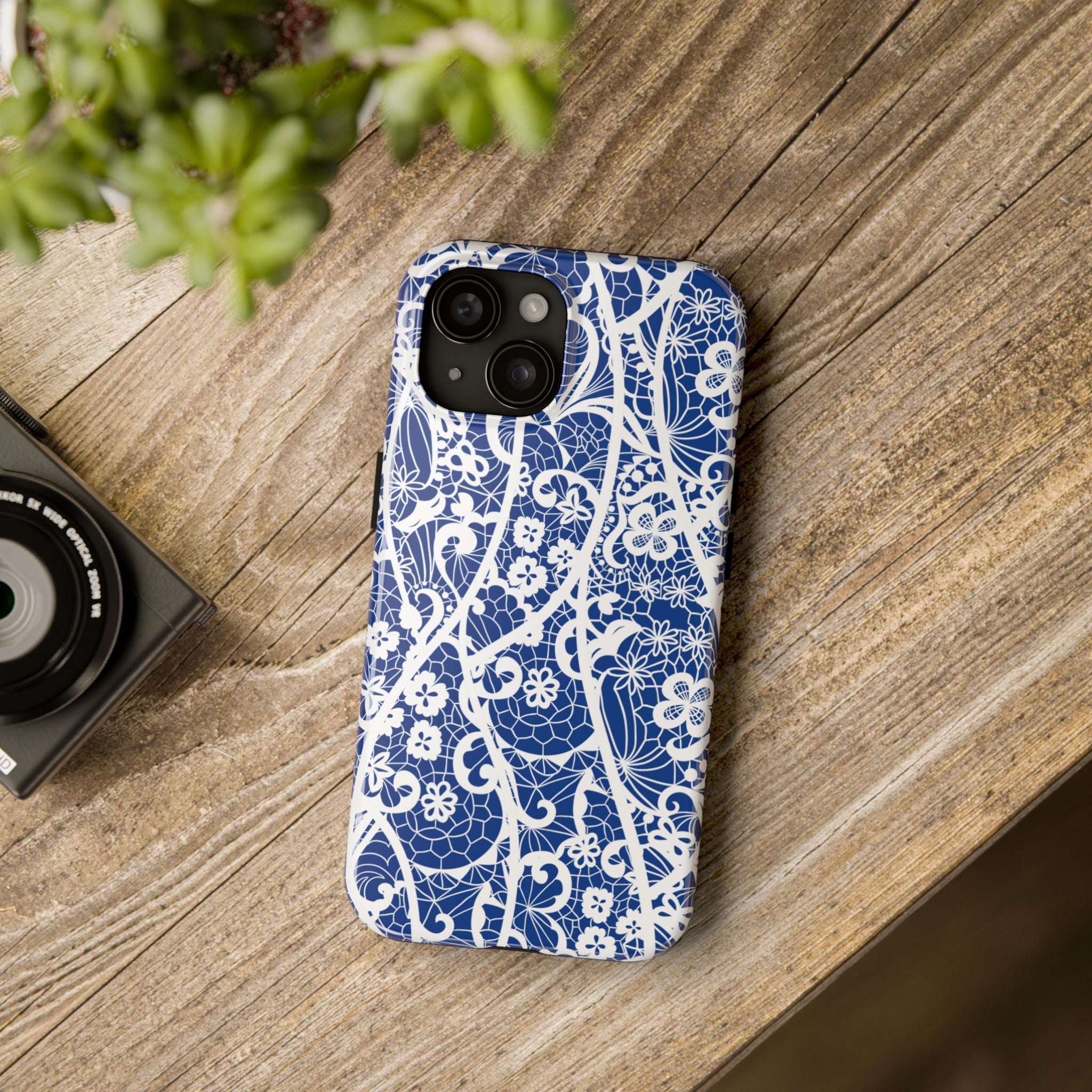 Elegant Floral Lace Look Tough iPhone Samsung Case, Protective Cover, Gift for Women, Stylish Accessory, Floral Print Phone Case, Trendy Tech Gear