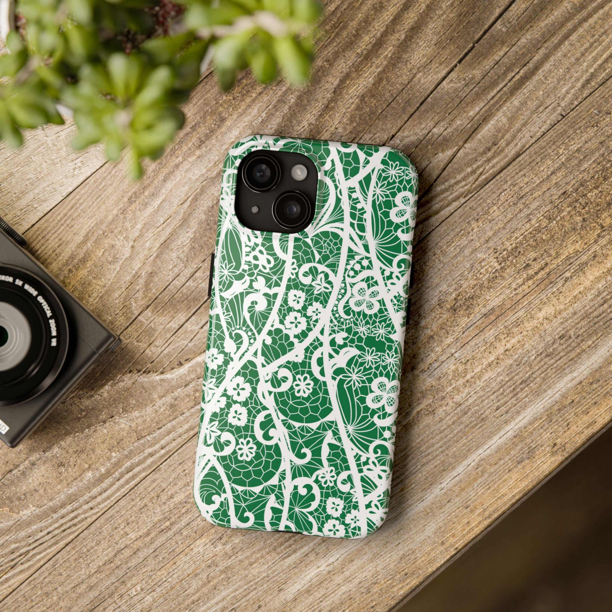 Elegant Floral Lace Look Tough iPhone Samsung Case, Protective Cover, Gift for Women, Stylish Accessory, Floral Print Phone Case, Trendy Tech Gear