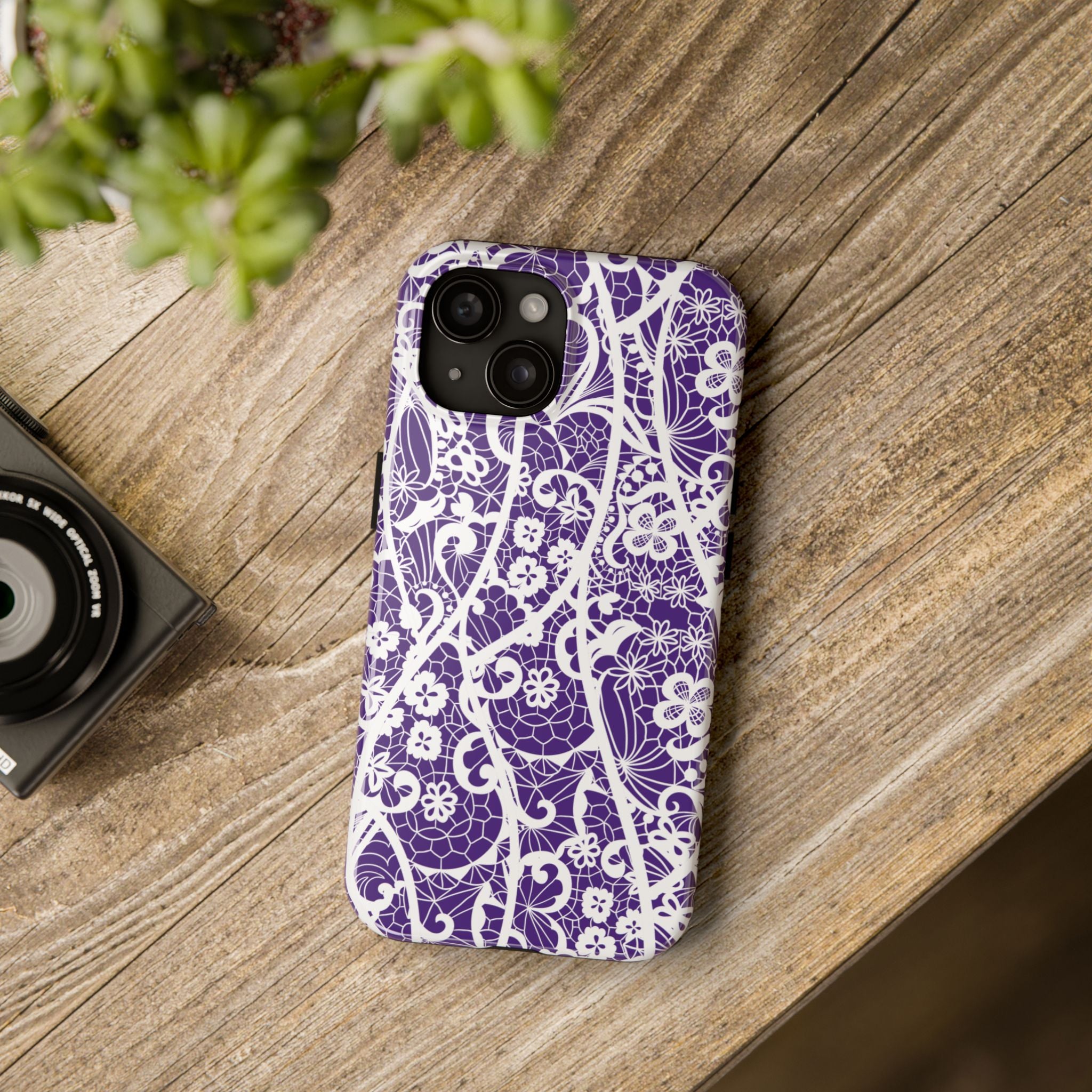 Elegant Floral Lace Look Tough iPhone Samsung Case, Protective Cover, Gift for Women, Stylish Accessory, Floral Print Phone Case, Trendy Tech Gear