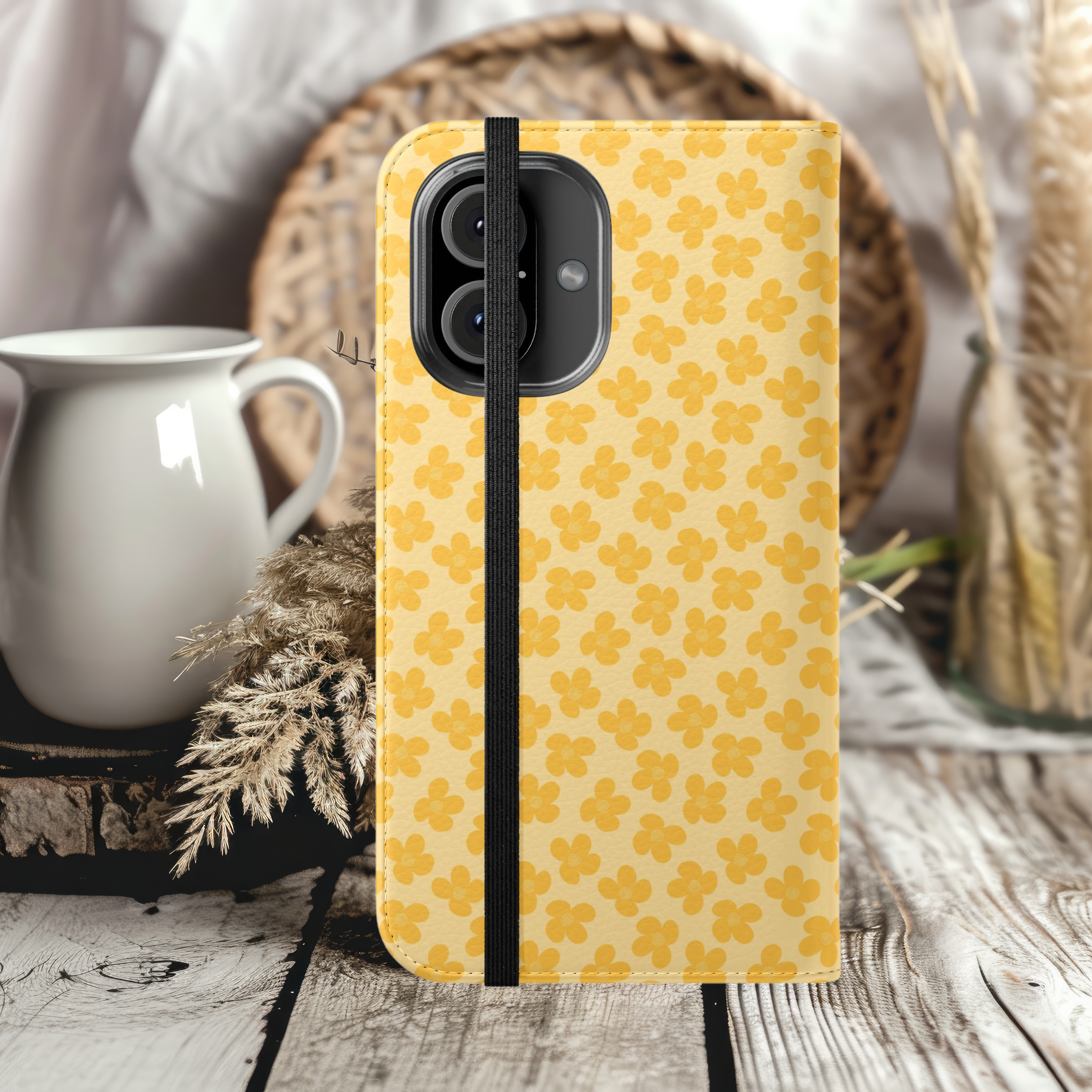 Chic Floral Daisy Flip Case for Smartphones Stylish and Functional Wallet iPhone Samsung Cover