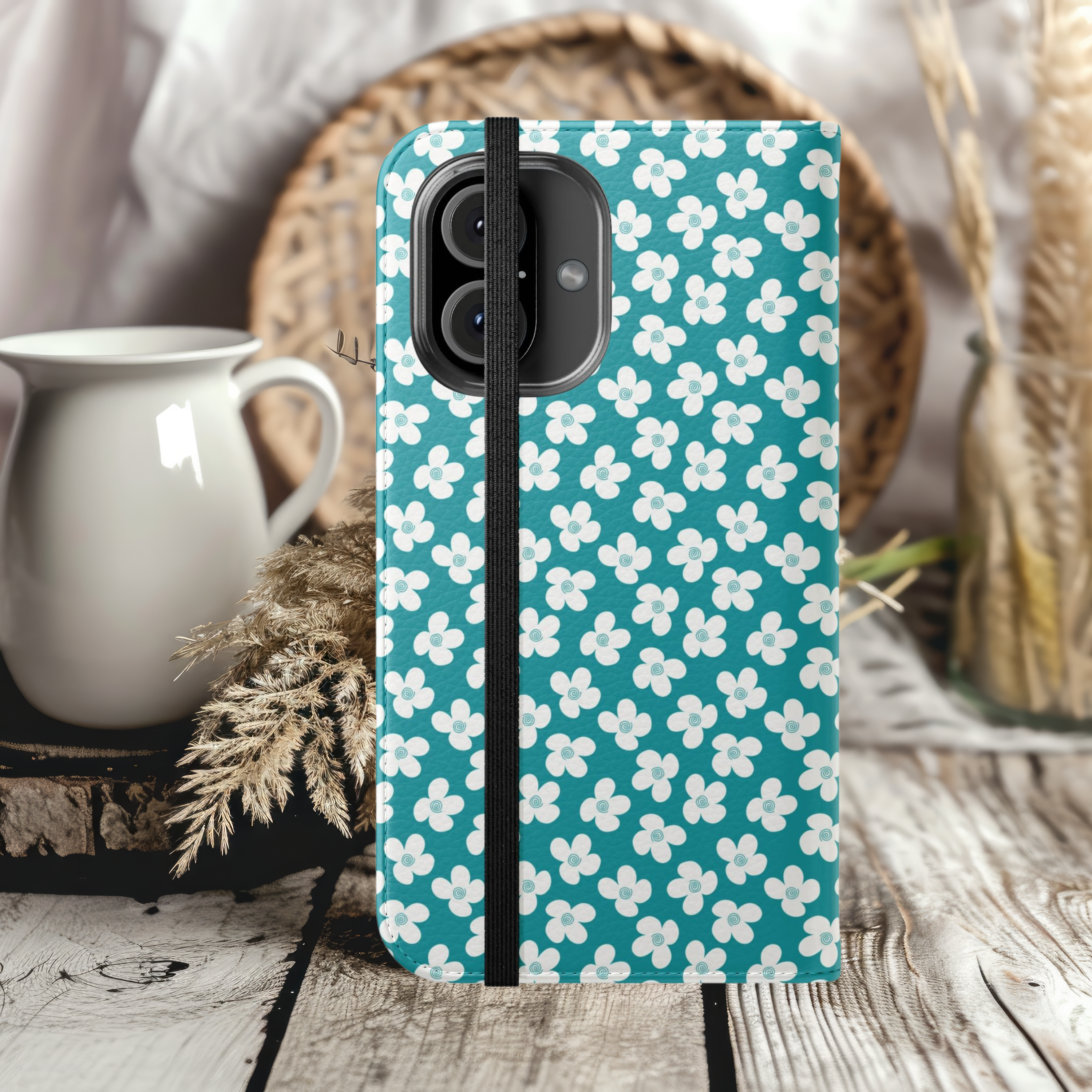 Chic Floral Daisy Flip Case for Smartphones Stylish and Functional Wallet iPhone Samsung Cover