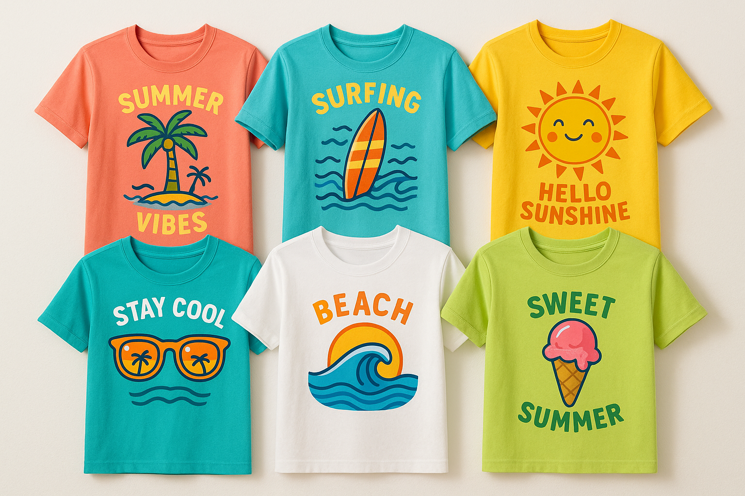 a collection of graphic t-shirts for summer fun