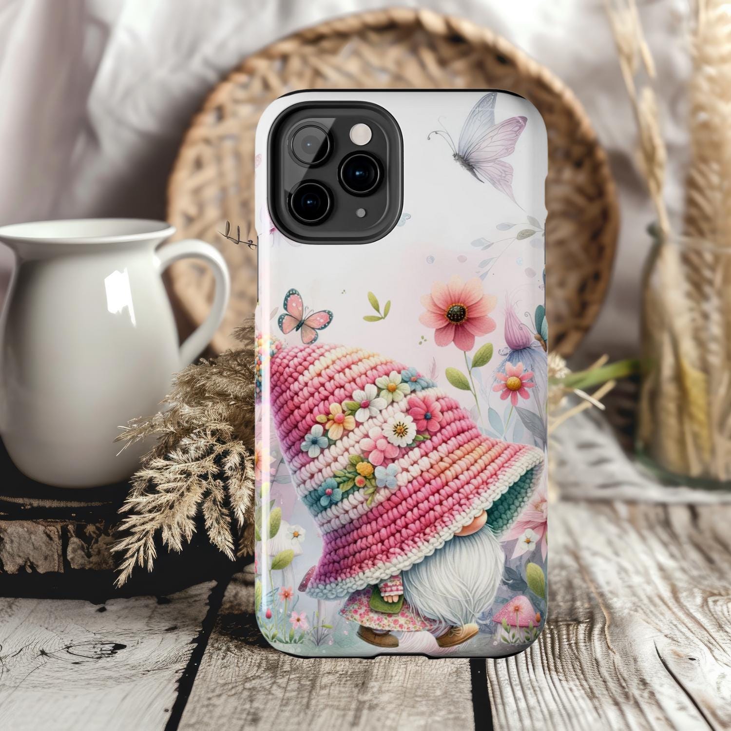 Cute Wispy Floral Gnome Phone Case, Cute Tough Accessory for Nature Lovers, Gifts for Her, Spring Vibes, Durable Protection, Cute iPhone Sam