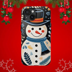 Festive Snowman Phone Case, Christmas Holiday Phone Cover For iPhone And Samsung, Impact Resistant Case, Inner Rubber Lining Cover