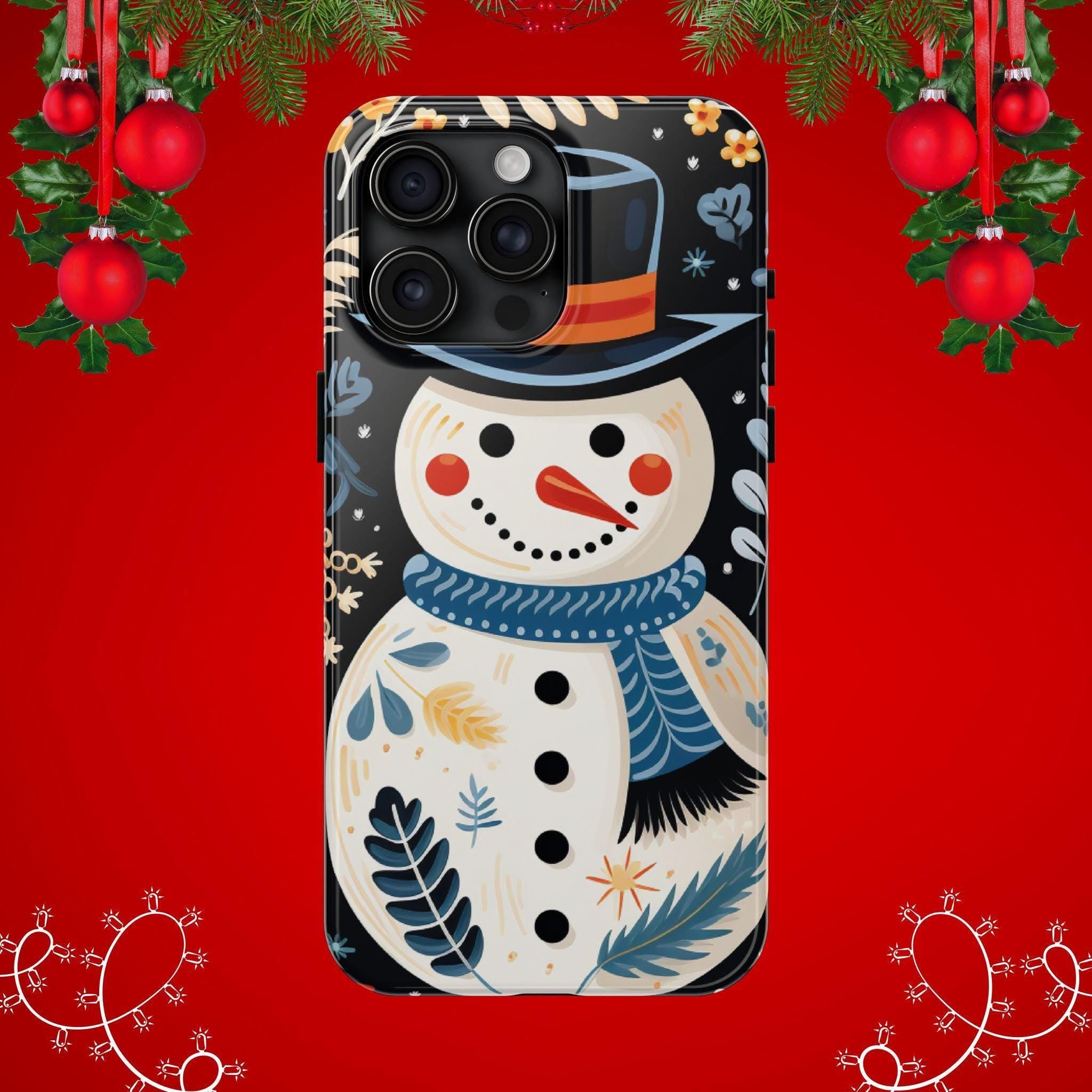 Festive Snowman Phone Case, Christmas Holiday Phone Cover For iPhone And Samsung, Impact Resistant Case, Inner Rubber Lining Cover