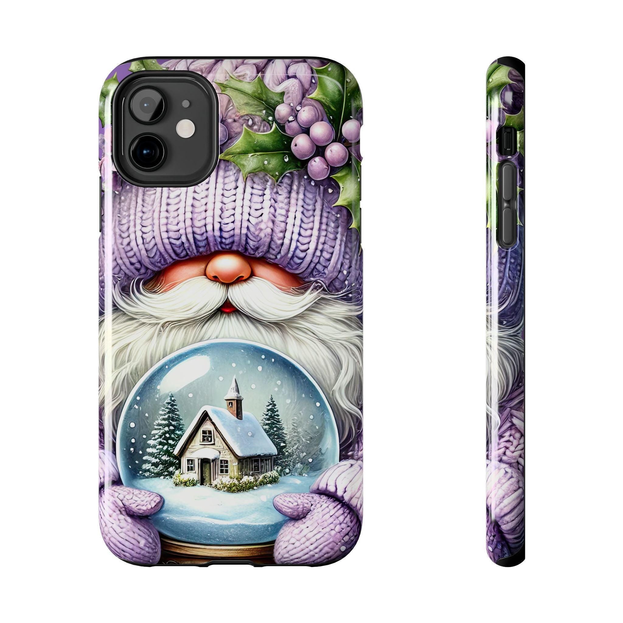 Phone Case Christmas Gnome Purple Snow Globe Holiday Protective Cover iPhone And Samsung Tough Case Impact Resistant