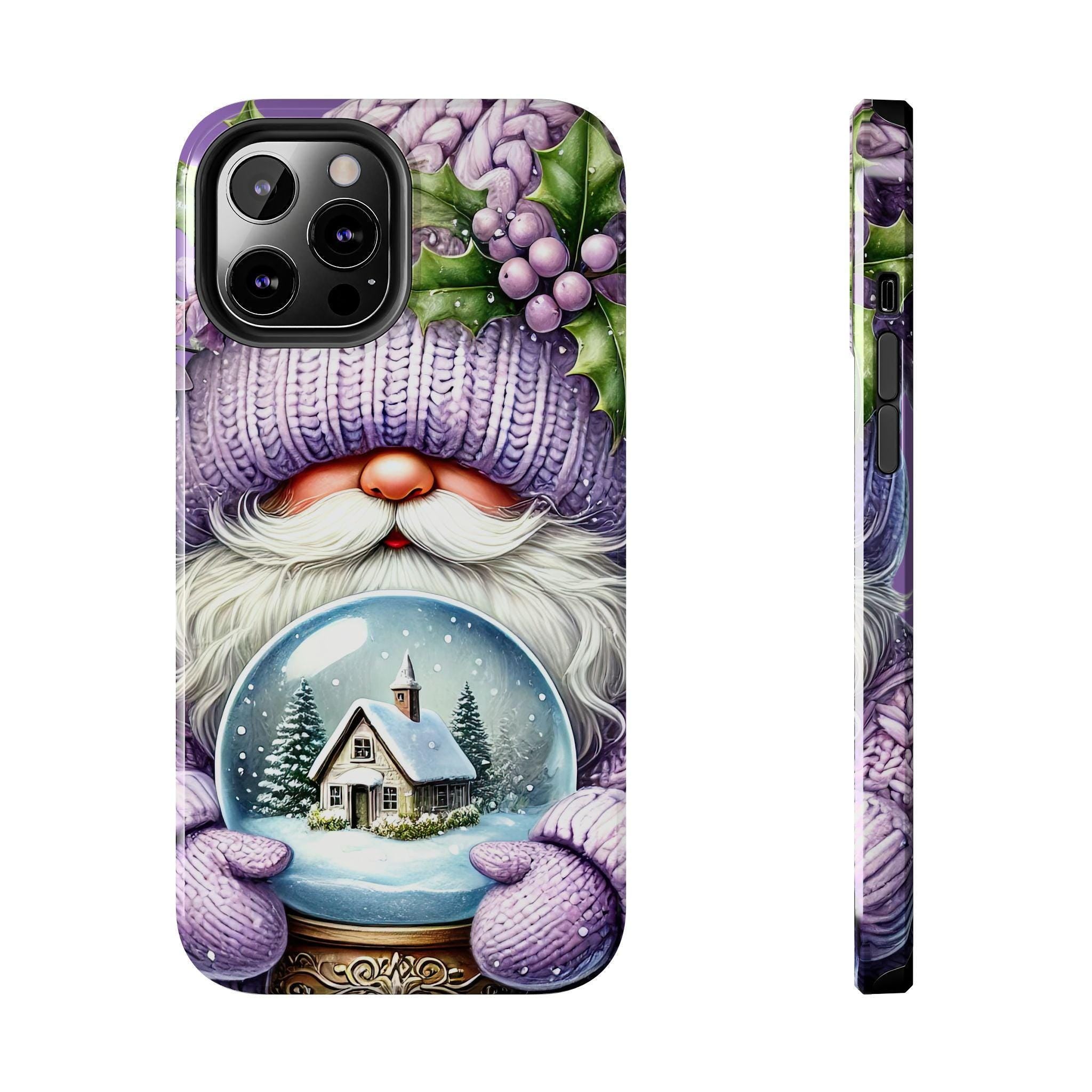 Phone Case Christmas Gnome Purple Snow Globe Holiday Protective Cover iPhone And Samsung Tough Case Impact Resistant