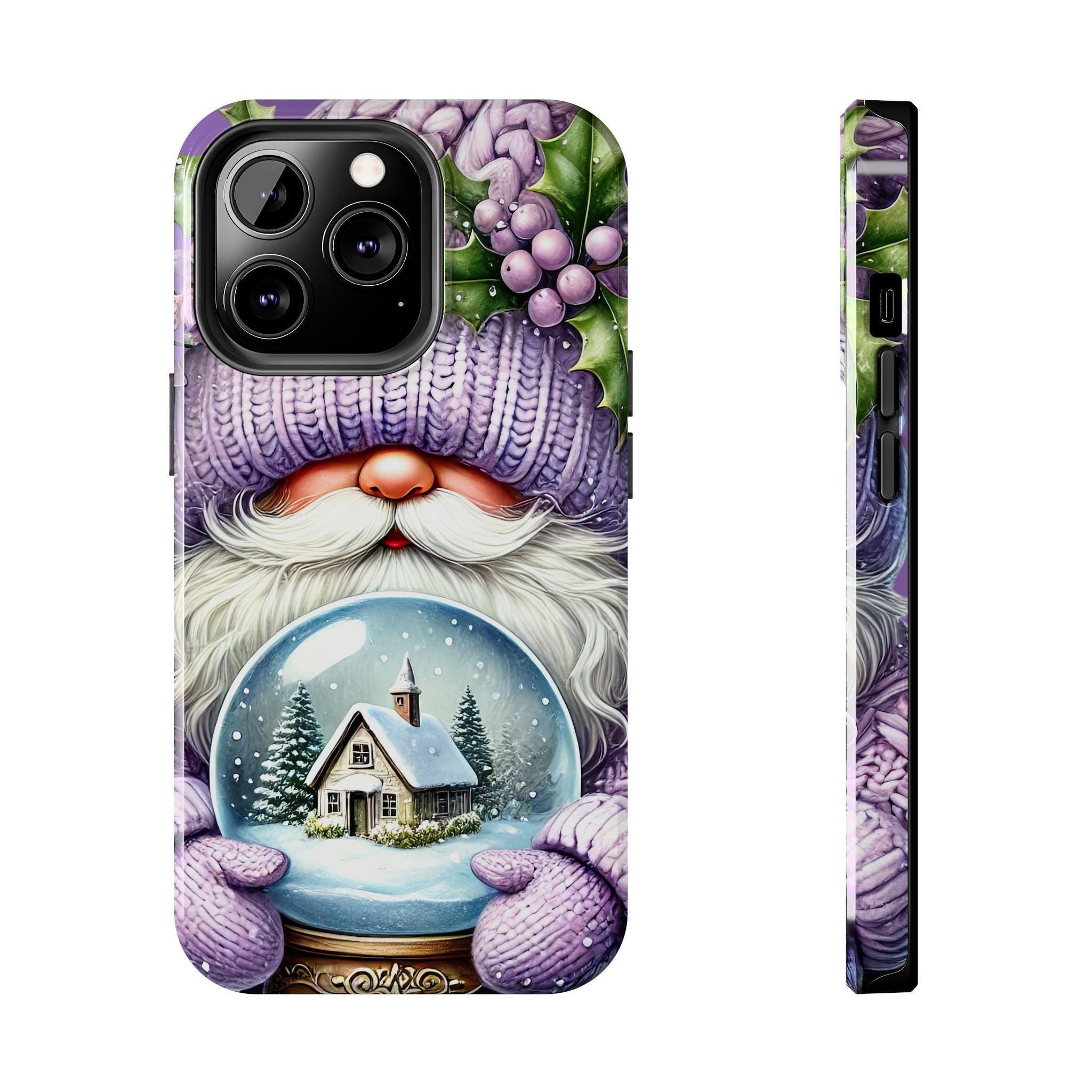 Phone Case Christmas Gnome Purple Snow Globe Holiday Protective Cover iPhone And Samsung Tough Case Impact Resistant
