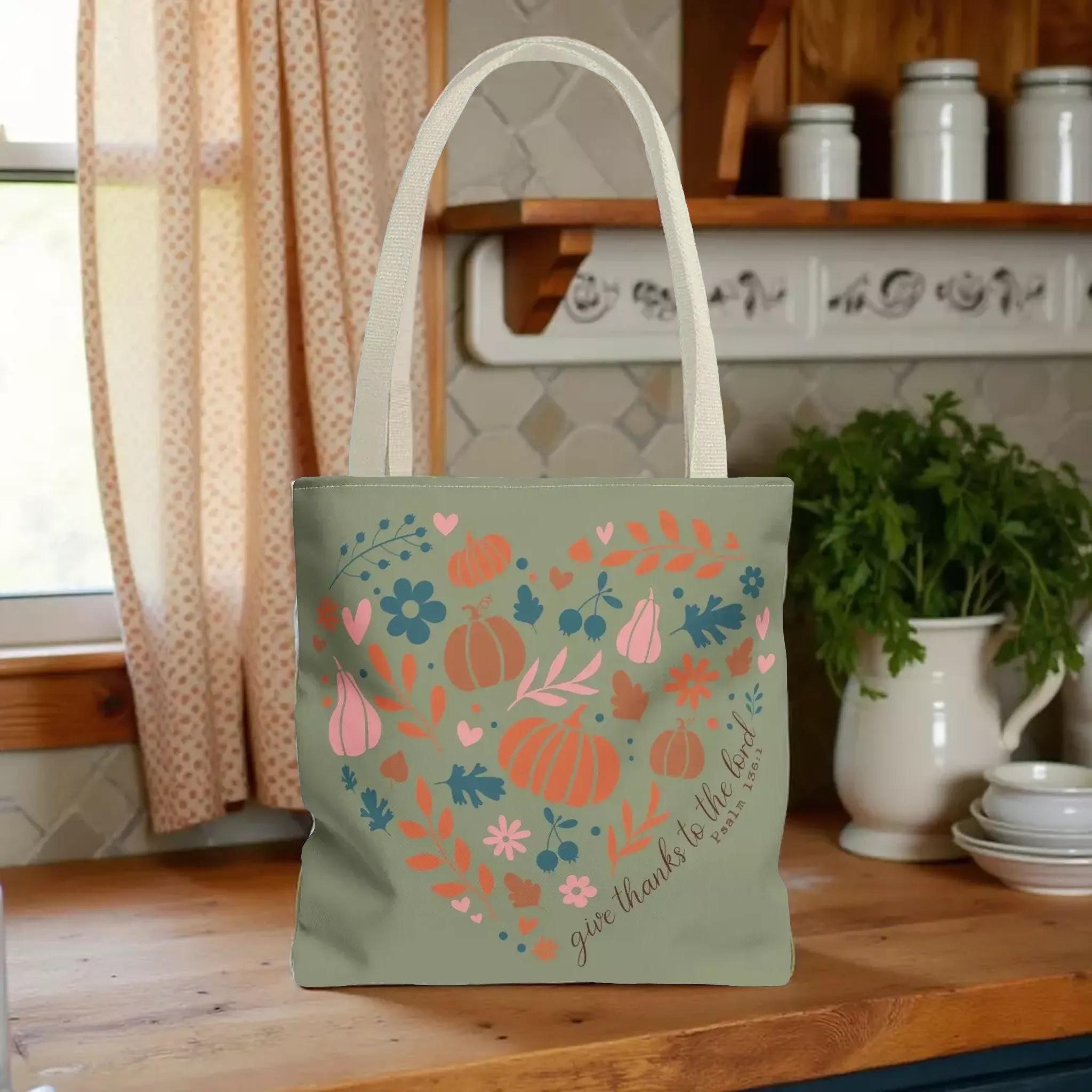 Thanksgiving Carryall Tote: Floral Faith Design (3 Sizes Available) Book Bag