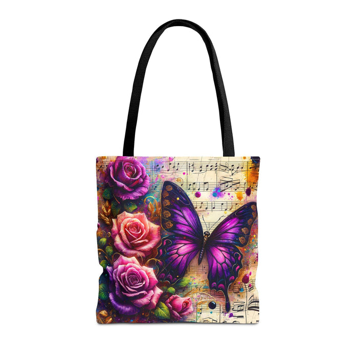Roses Butterfly Music Tote Bag • Floral Canvas Shoulder Bag