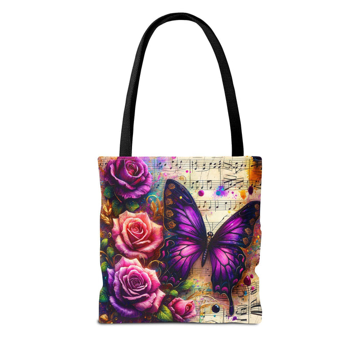 Roses Butterfly Music Tote Bag • Floral Canvas Shoulder Bag