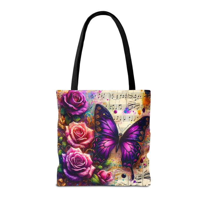 Roses Butterfly Music Tote Bag • Floral Canvas Shoulder Bag