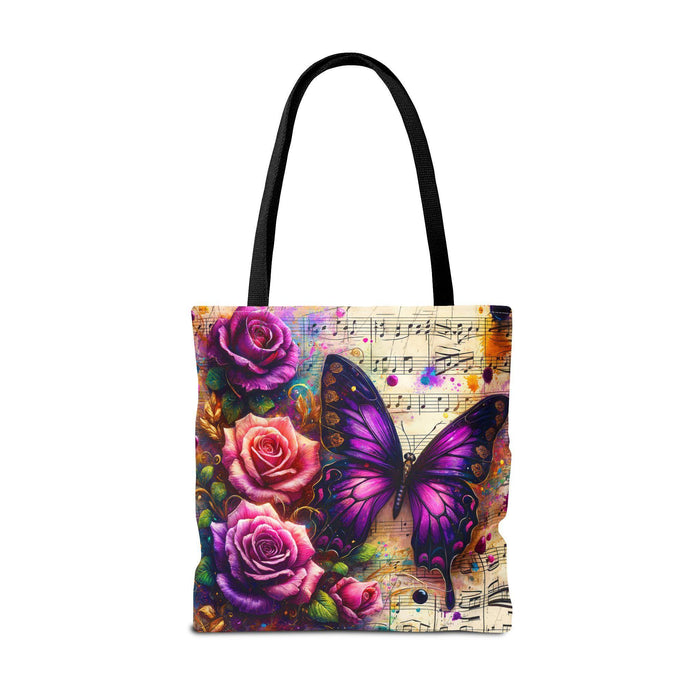 Roses Butterfly Music Tote Bag • Floral Canvas Shoulder Bag