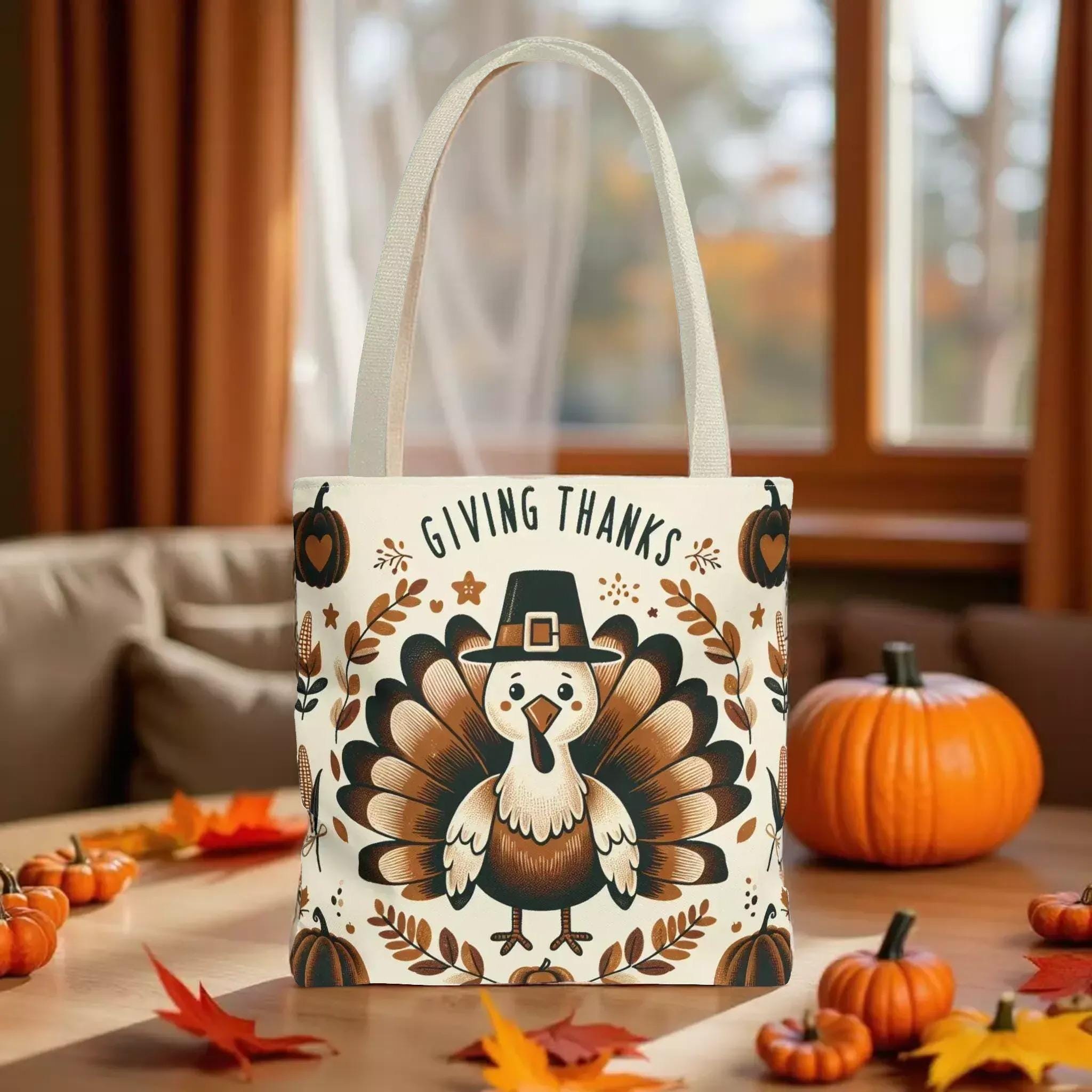 Thanksgiving Tote Bag: Turkey Design, Fall Colors, Bookish Tote Bag, Cute Tote Bags, Floral Gift Bag