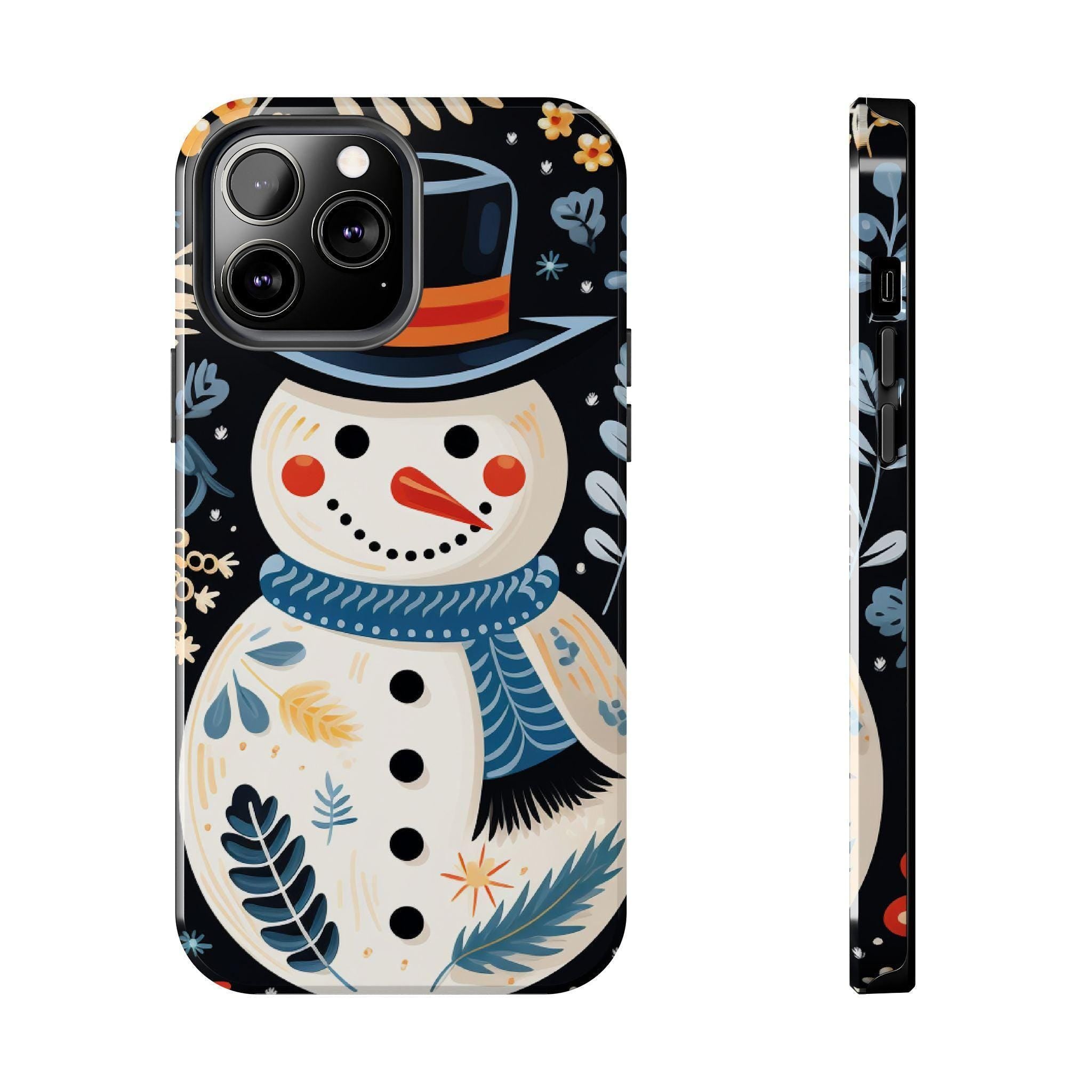 Festive Snowman Phone Case, Christmas Holiday Phone Cover For iPhone And Samsung, Impact Resistant Case, Inner Rubber Lining Cover
