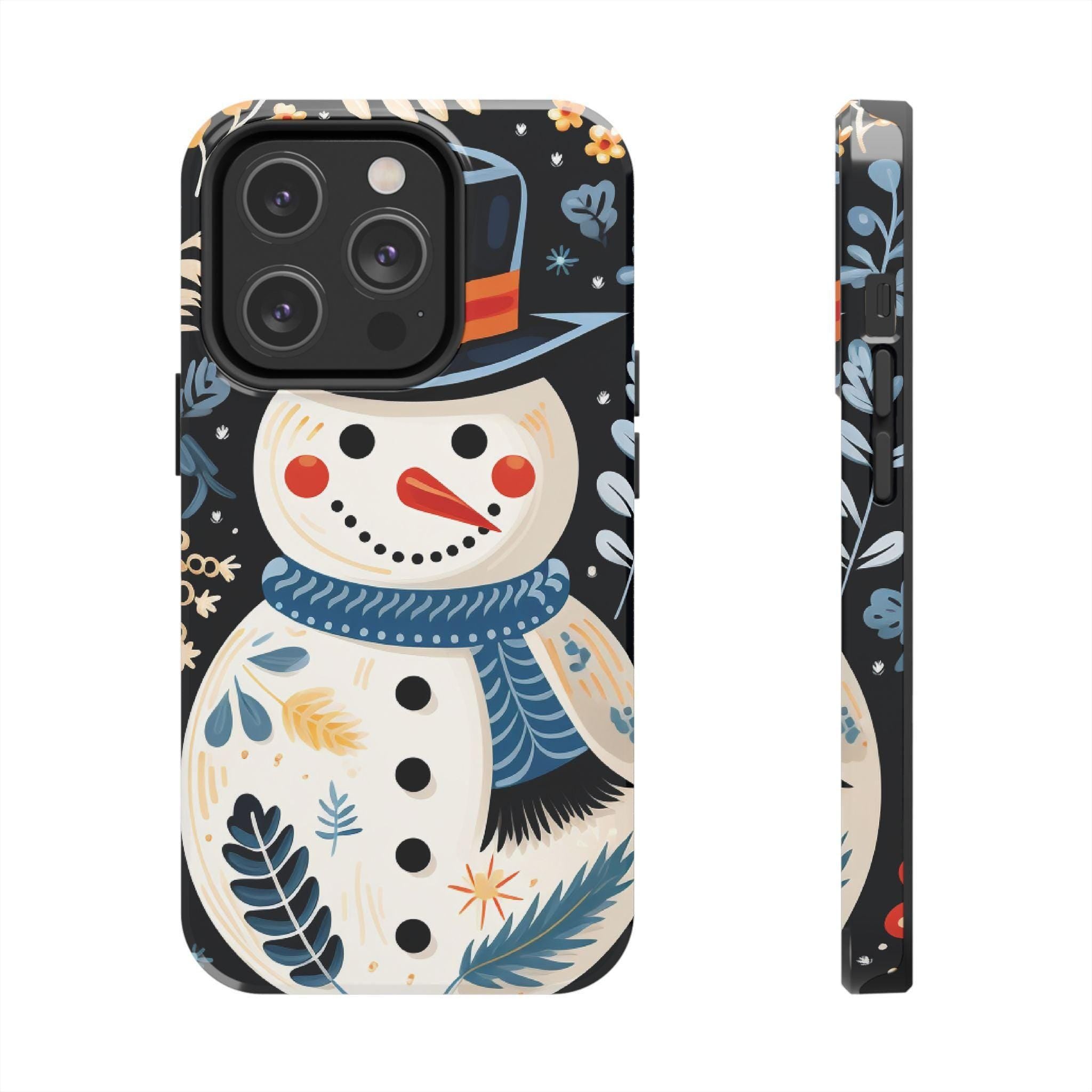Festive Snowman Phone Case, Christmas Holiday Phone Cover For iPhone And Samsung, Impact Resistant Case, Inner Rubber Lining Cover