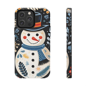 Festive Snowman Phone Case, Christmas Holiday Phone Cover For iPhone And Samsung, Impact Resistant Case, Inner Rubber Lining Cover