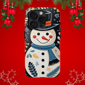 Festive Snowman Phone Case, Christmas Holiday Phone Cover For iPhone And Samsung, Impact Resistant Case, Inner Rubber Lining Cover