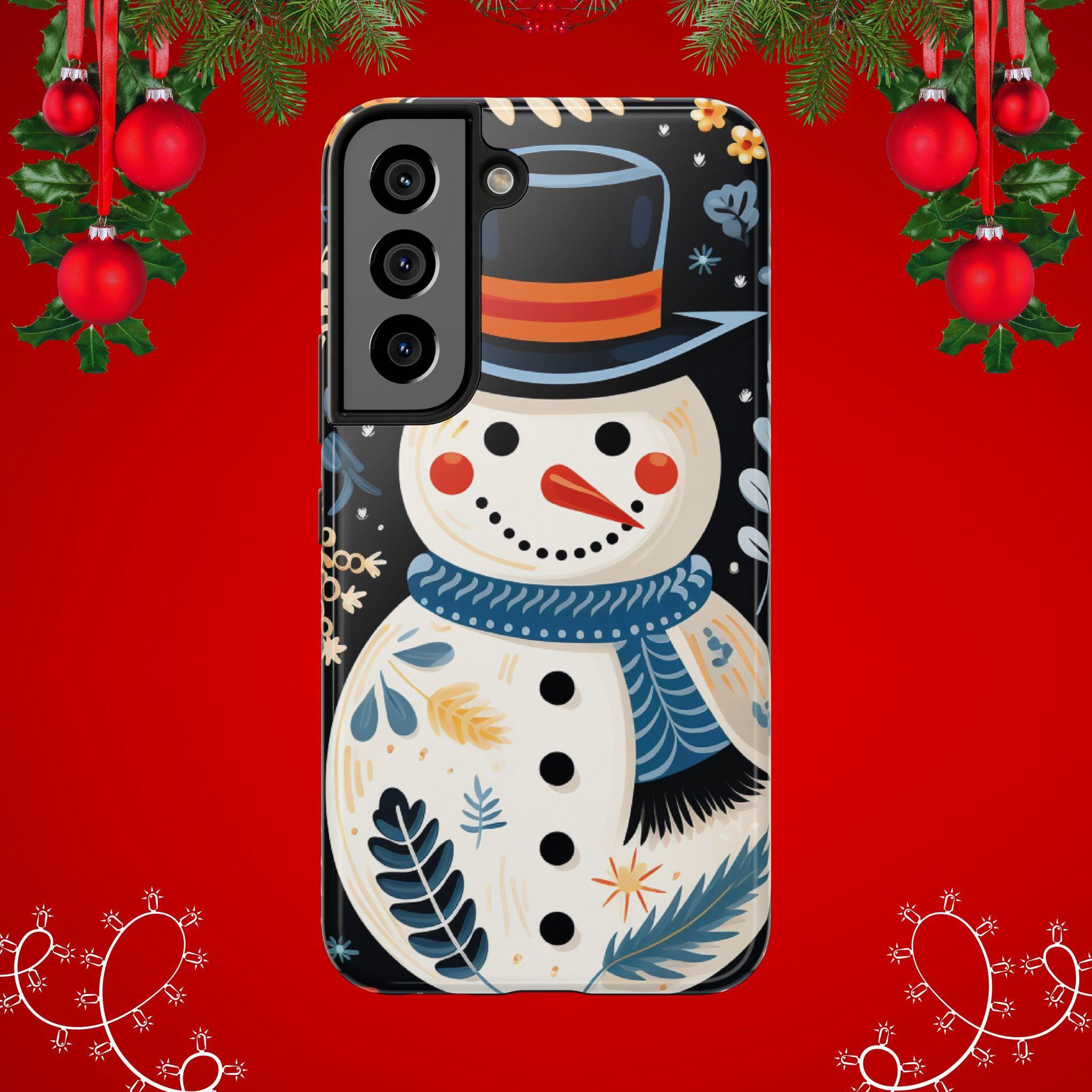 Festive Snowman Phone Case, Christmas Holiday Phone Cover For iPhone And Samsung, Impact Resistant Case, Inner Rubber Lining Cover